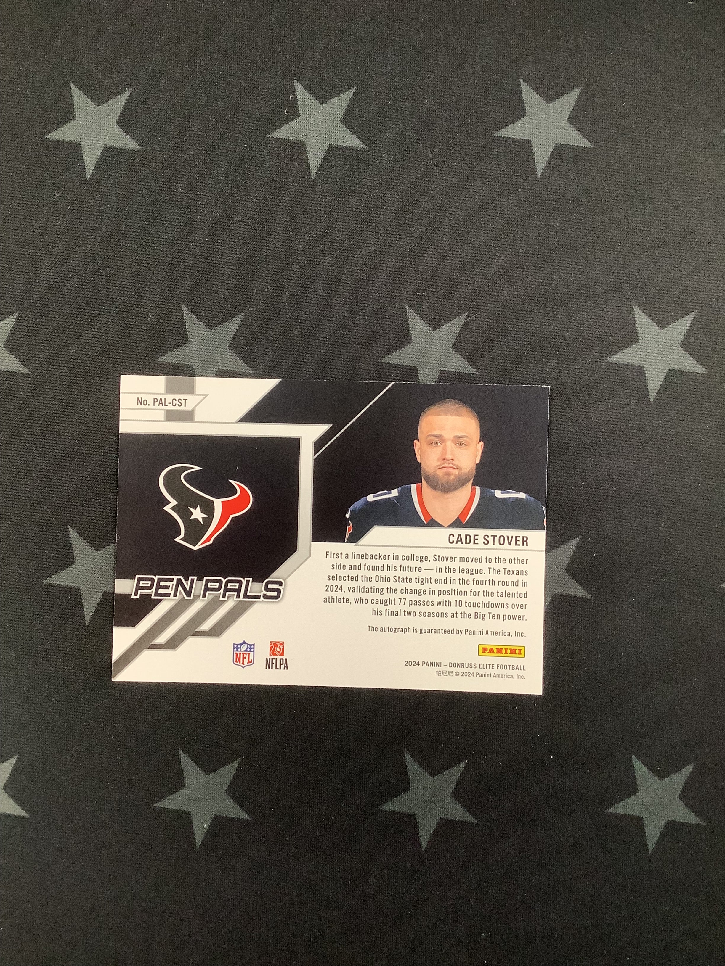 2024 Panini Donruss Elite Cade Stover Rookie Pen Pals Autograph Black On-Card - Limited Edition Football Trading Card for Collectors & Sports Memorabilia Enthusiasts - Perfect for Display, Investment & Fan Collections