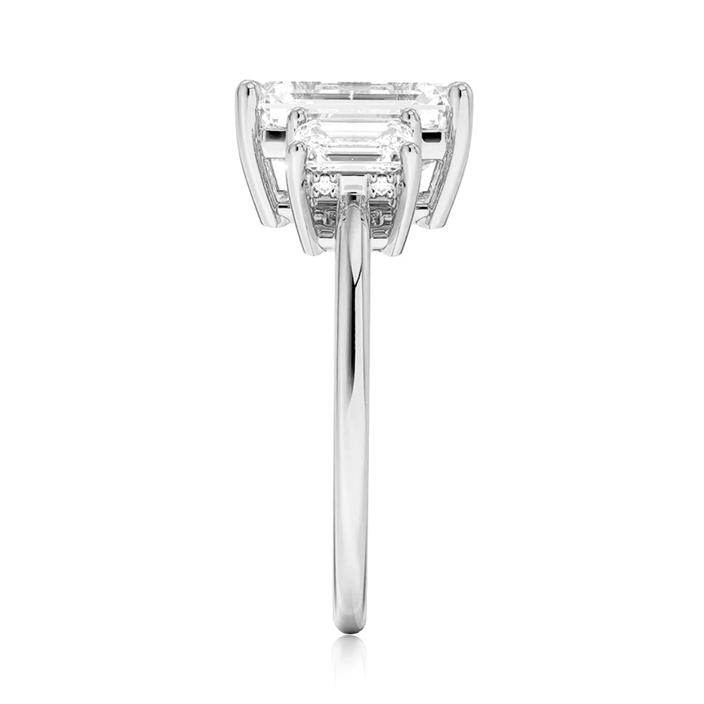 Hidden Halo Emerald Cut Three Stone Moissanite Engagement Ring for Women - Elegant Wedding Proposal Jewelry Gift for Brides, Anniversaries & Special Occasions