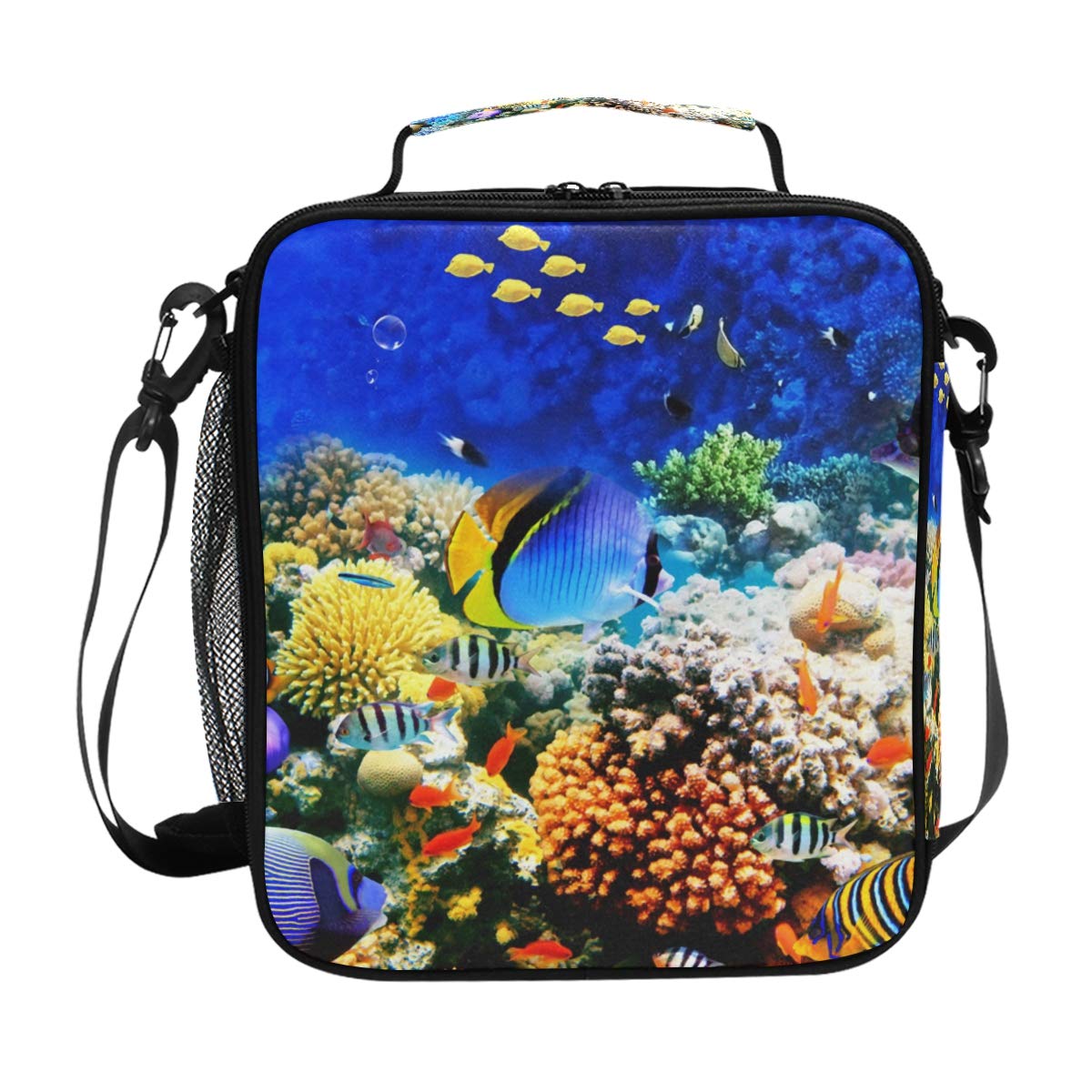 Insulated Reusable Lunch Box Tote Bag - Leakproof Cooler for School, Work & Picnics | Underwater Fish Coral Design for Women & Kids | Perfect for Beach Trips & Outdoor Activities