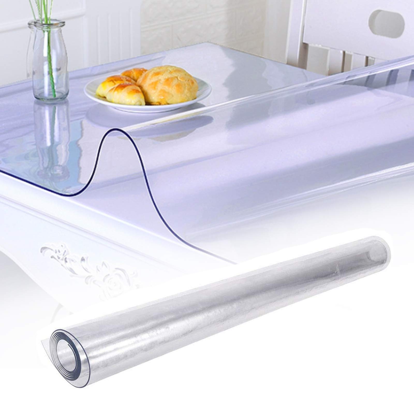 Clear PVC Tablecloth - 3mm Thick Wipeable Plastic Table Cover Protector (80x130cm/31.4x51in) for Dining, Parties & Outdoor Events