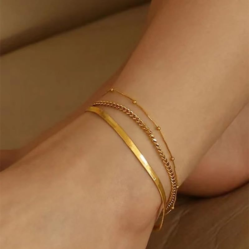 Elegant Gold Ankle Bracelet Set for Women - Dainty Layered Waterproof Foot Chain Jewelry - Perfect Beach Accessory & Gift for Teen Girls - Ideal for Summer Vacations, Weddings, and Casual Outings
