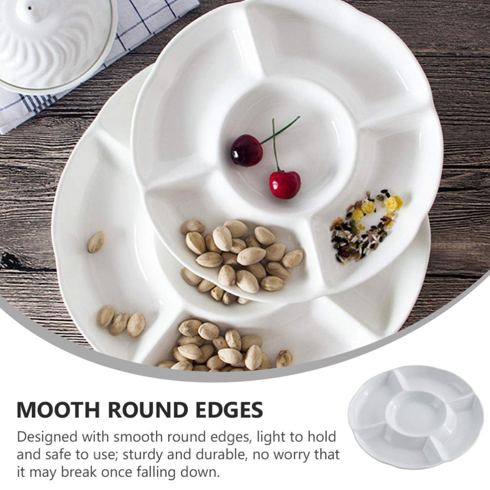 DOITOOL 12-Inch Round Melamine Divided Serving Platter - 6 Compartment Appetizer Tray for Chips, Dips, Veggies, Candy & Snacks - Perfect for Parties, BBQs, Picnics & Entertaining