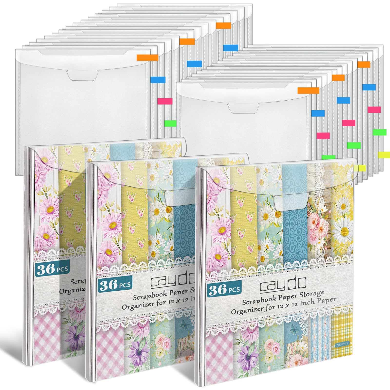 Caydo 24-Piece Scrapbook Paper Organizer with Buckle Design - Holds 12x12 Inch Scrapbook Paper, Vinyl & Cardstock - Includes 60 Sticky Index Tabs - Perfect for Crafting, Scrapbooking & Paper Storage Organization