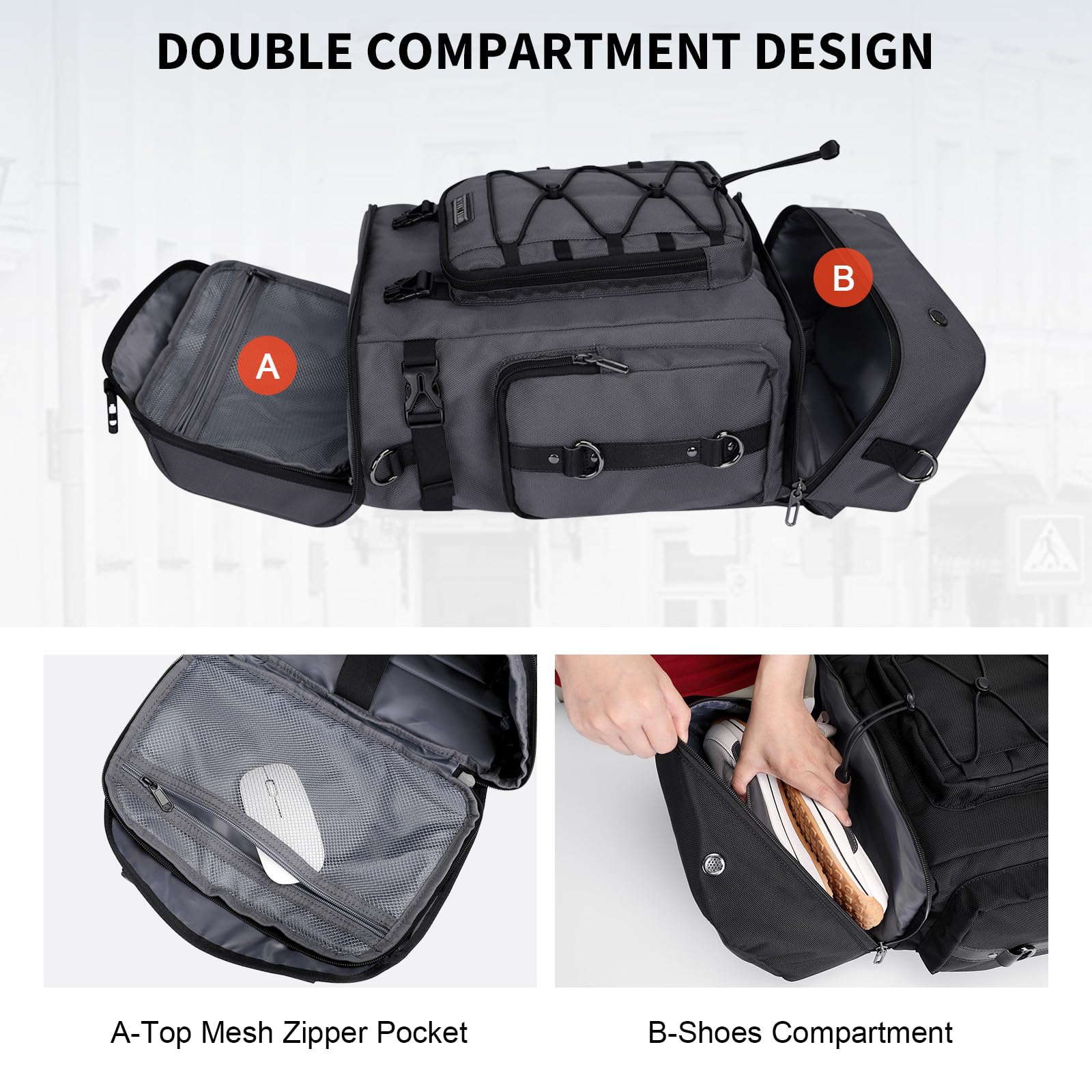 WITZMAN Convertible Travel Backpack for Men & Women - Airline Approved Carry On Duffle Luggage with Shoe Compartment (B691 Silvery Grey) | Perfect for Business Trips, Weekend Getaways & Gym Use