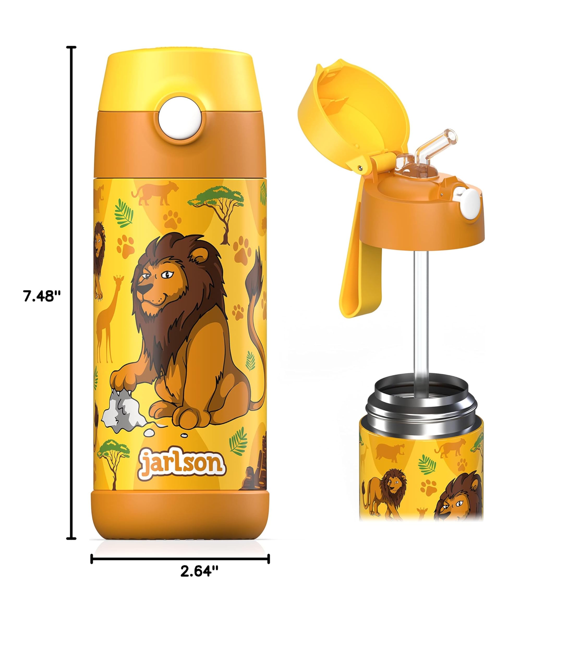Insulated Stainless Steel Water Bottle for Kids with Straw - CHARLI Thermos for Boys & Girls (12 oz, Lion 'Star') - Perfect for School, Sports & Outdoor Adventures