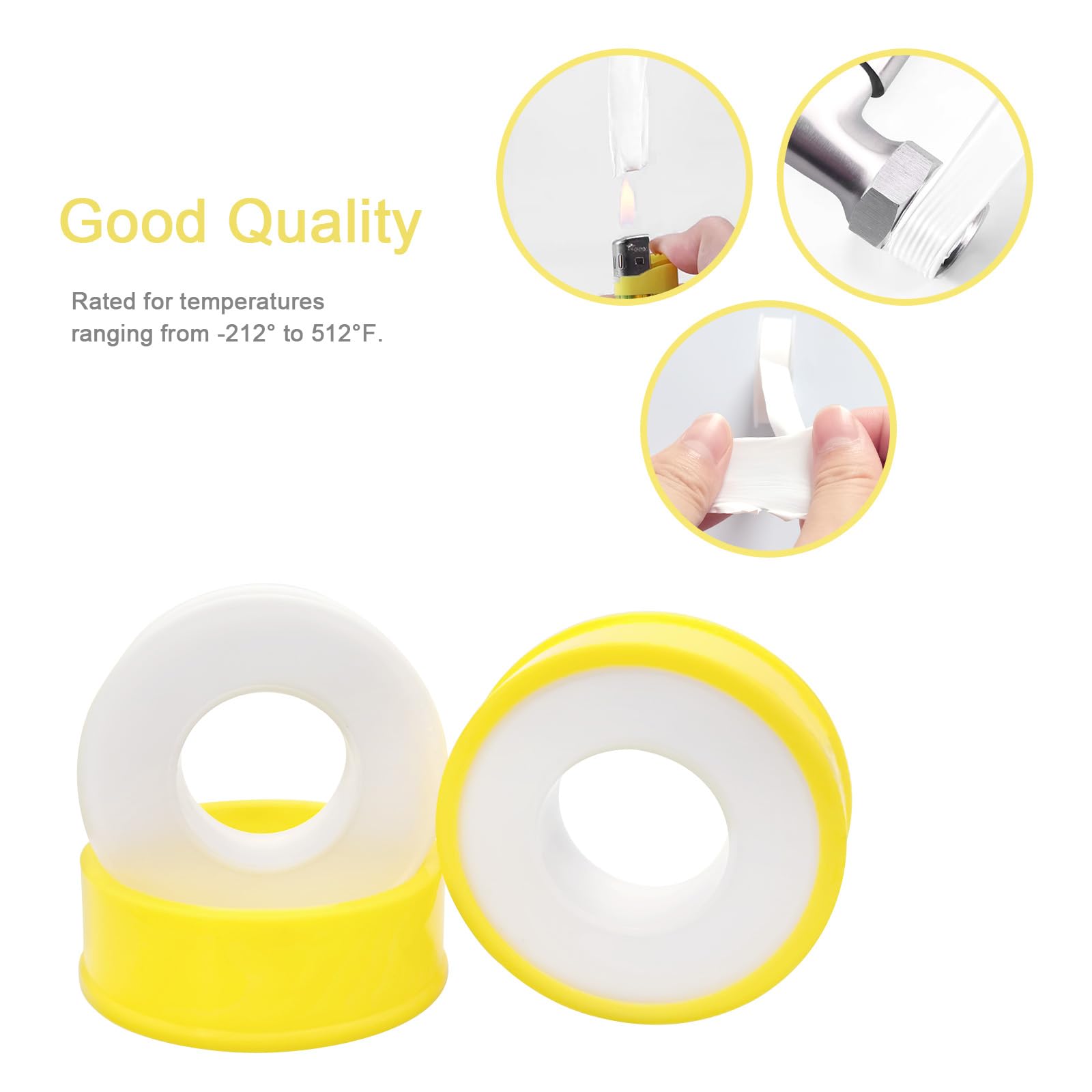 Qancekoo 2 Rolls PTFE Teflon Tape - 12mm x 15m White Plumbers Tape for Water Pipe Sealing, Shower Head & Pipe Thread - Leak Proof, High Temperature Resistant for Plumbing Repairs & DIY Projects