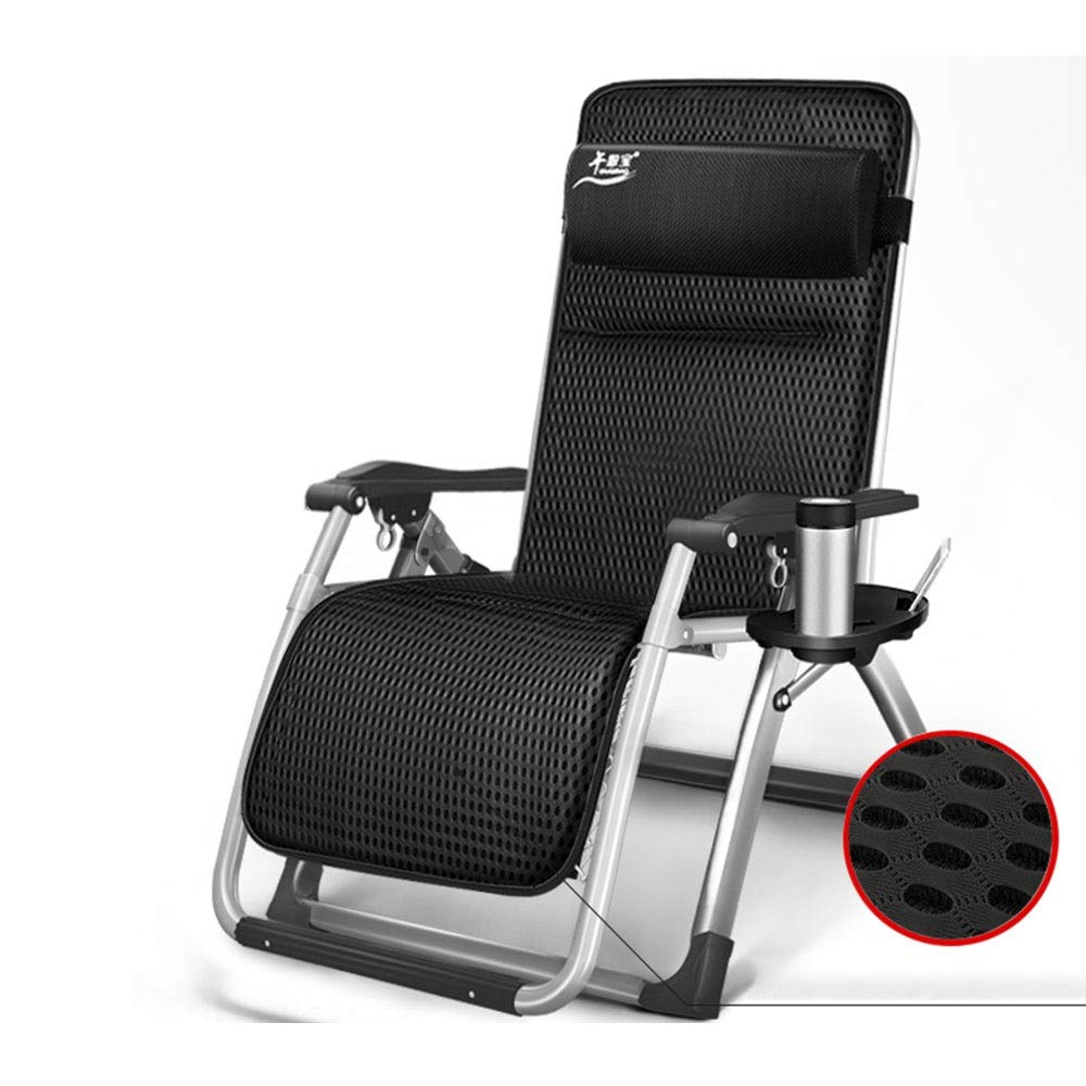 Zhirong Zero Gravity Lounge Chair - Adjustable Recliner for Office, Patio, Beach, Poolside & Camping - Portable Folding Design with Cup Holder (Black) - Perfect for Relaxing Outdoors & Backyard Lounging