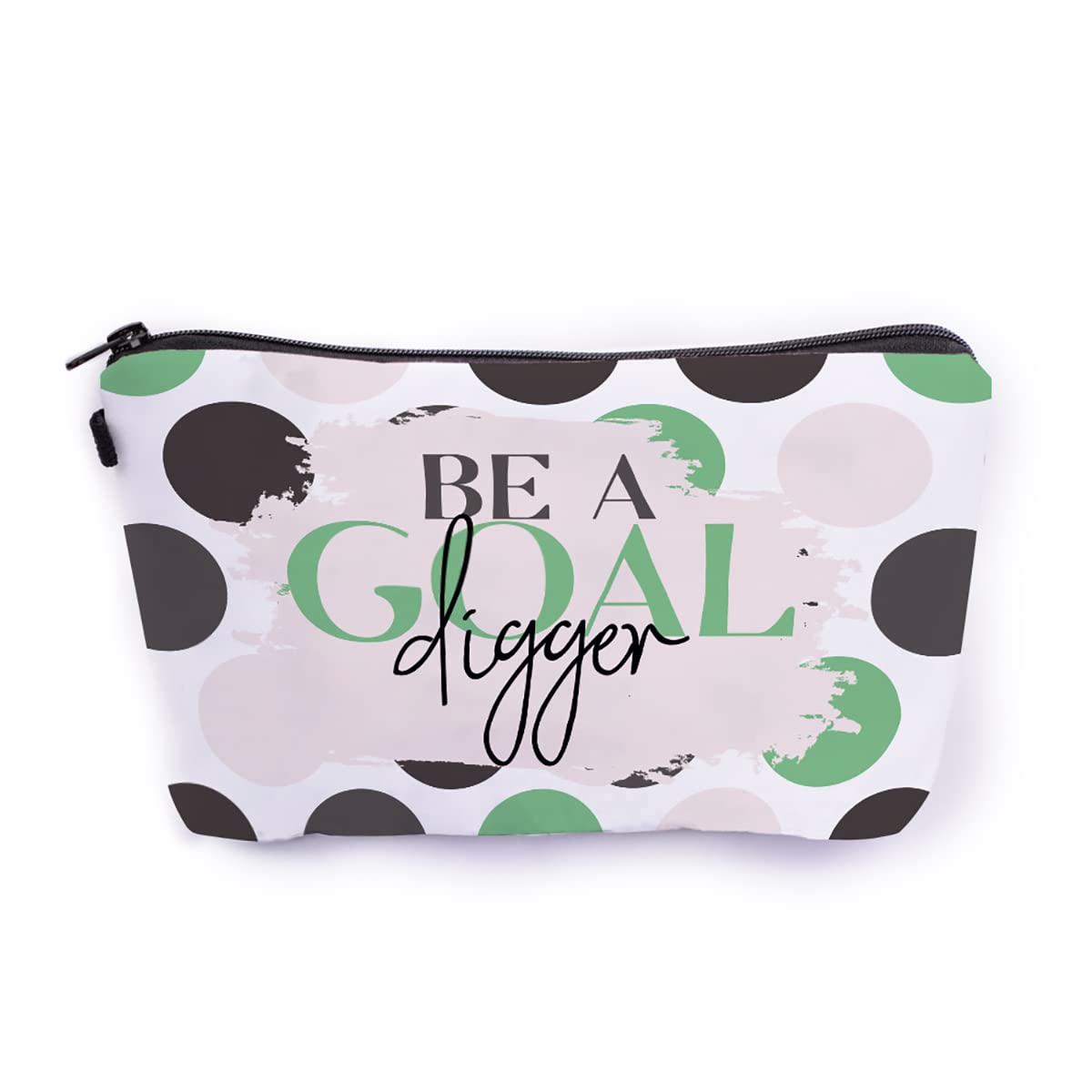 Crazyify Be A Goal Digger Polka Dot Travel Cosmetic Bag for Women | Canvas Makeup Pouch | Waterproof Toiletry Organizer | Zippered Storage Bag for Travel, Gym & Daily Use