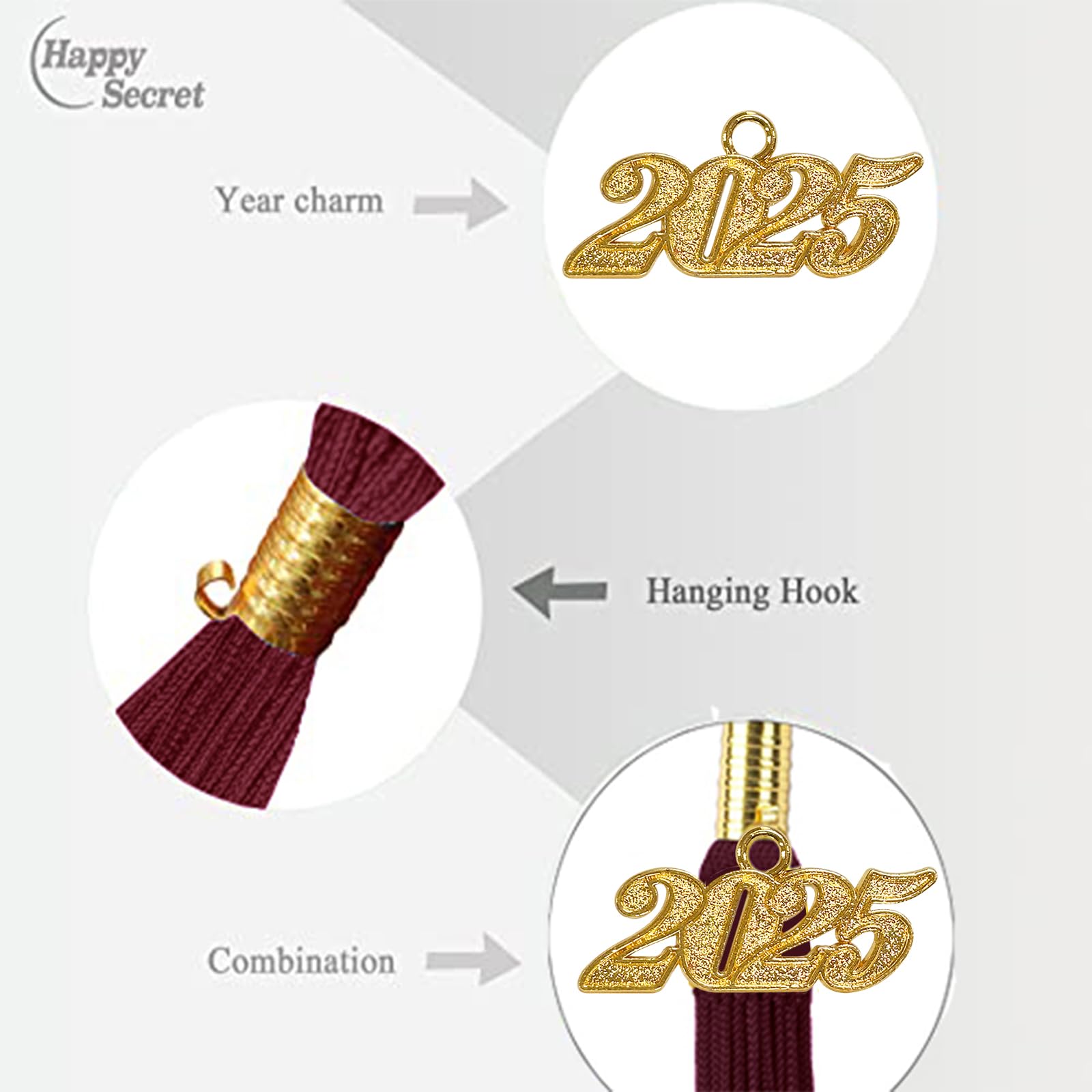 2025 Graduation Cap Tassel with Year Charm - Happy Secret Graduation Ceremony Accessories for High School & College Graduates - Perfect for Commencement, Photo Shoots & Graduation Parties