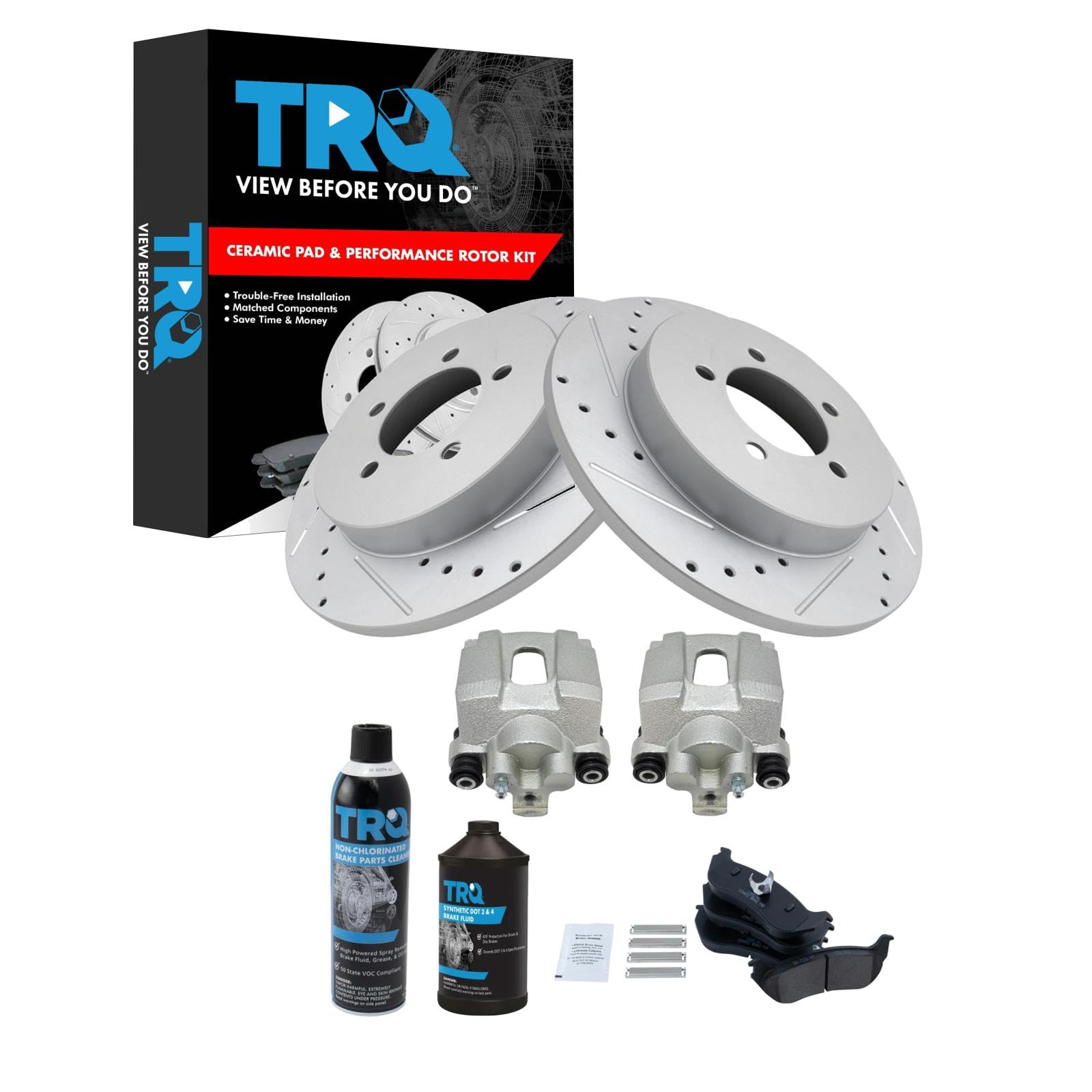 TRQ Premium Ceramic Brake Pads & G-Coated Rotors Kit - Compatible with 2002-2005 Ford Explorer & Mercury Mountaineer - High Performance Brake System for Smooth Stopping & Enhanced Safety - Ideal for Daily Commuting, Towing & Off-Road Adventures