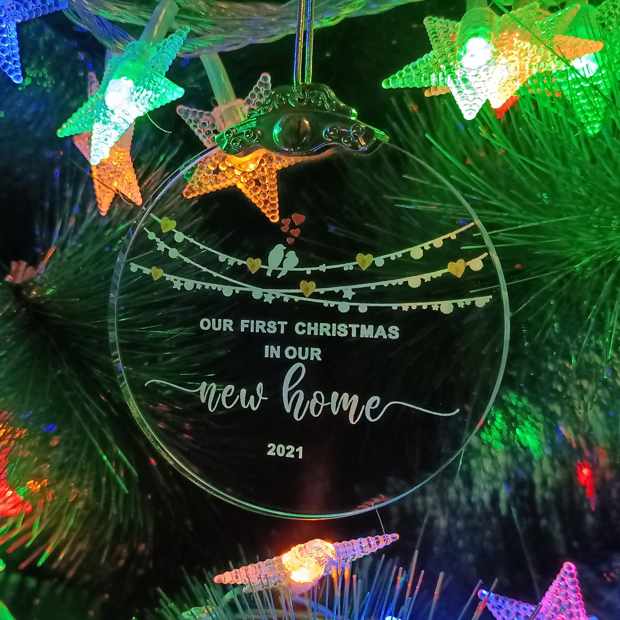 First Christmas in Our New Home Ornament - Round Crystal Glass Keepsake for Housewarming, Wedding & Couple Gifts - Perfect for Xmas Tree Decor and New Home Celebration