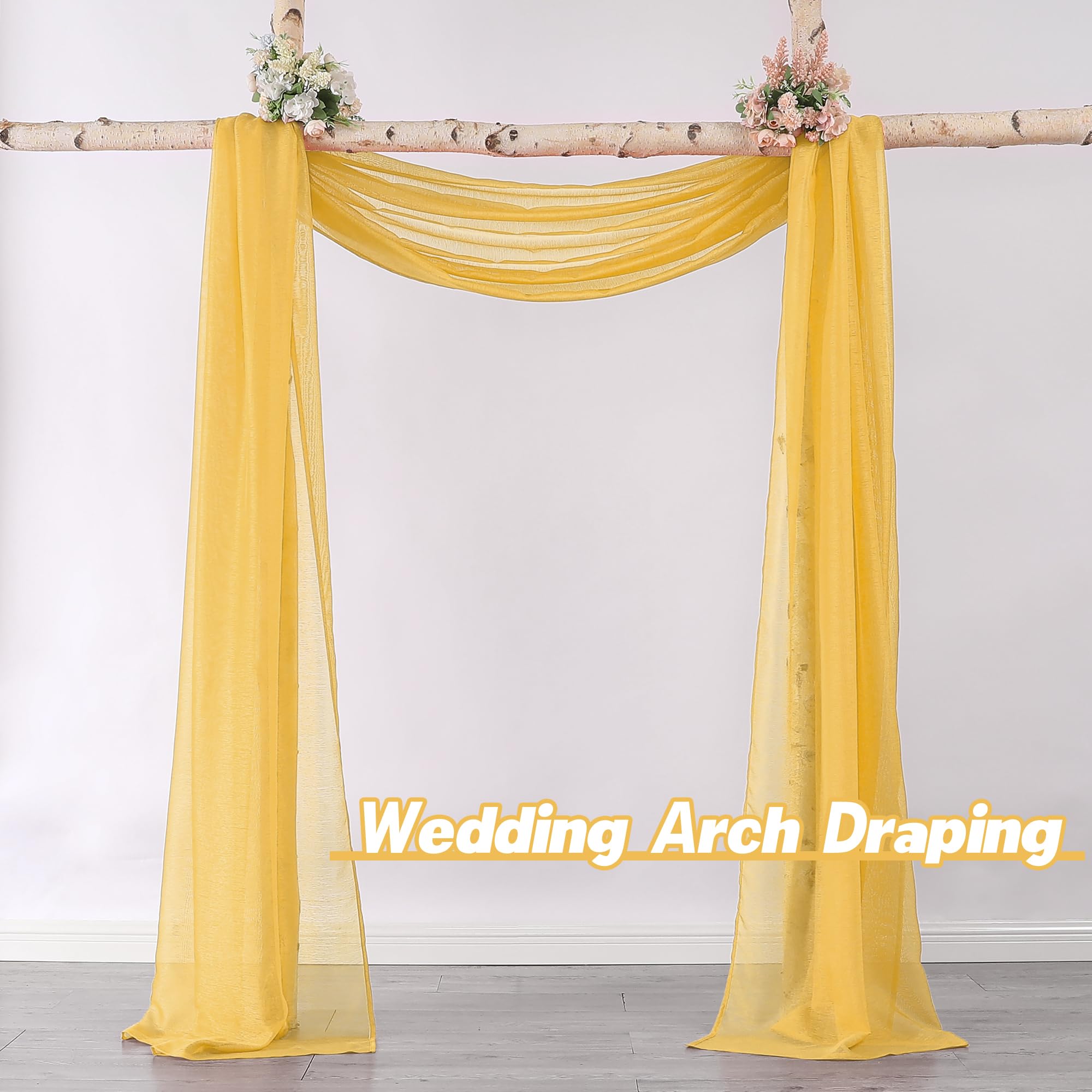 Donren Amber Yellow Sheer Curtains - Semi Voile Scarf Valance for Windows (52x144 Inches) | Elegant Home Decor for Living Room, Bedroom & Wedding Decorations