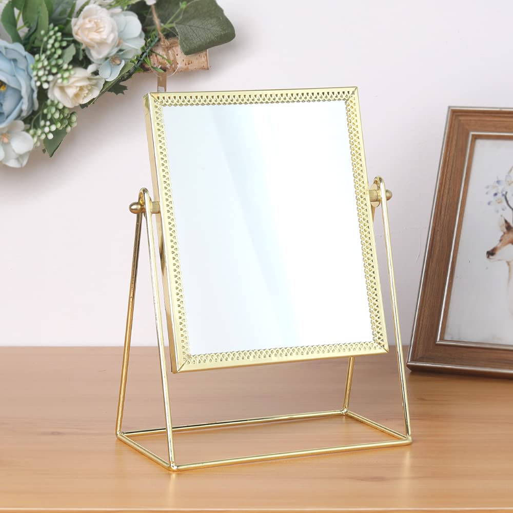 LONGSHENG Premium Gold Rectangle Makeup Mirror - Handcrafted Single-Sided Vanity Mirror for Dressing Table & Desk (Since 2001) - Perfect for Home Makeup, Salon & Travel Beauty Routine