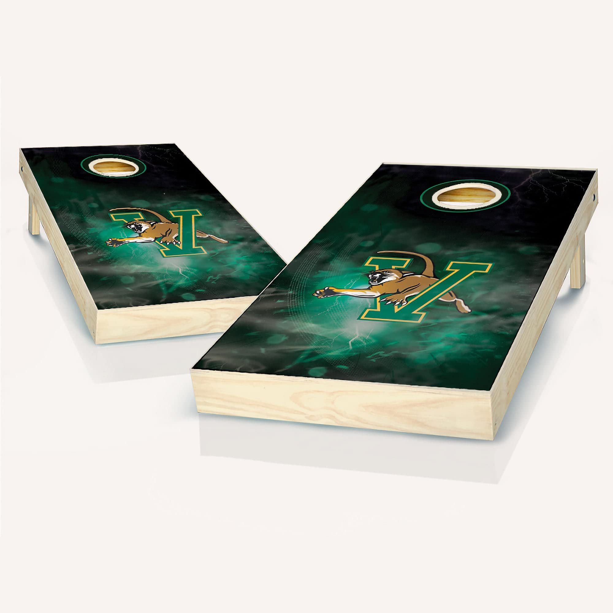 Premium Vermont Smoke Cornhole Game Set - 2 Solid Wood Cornhole Boards & 8 All-Weather Bean Bags for Outdoor Lawn Games, Tailgating, and Backyard Parties