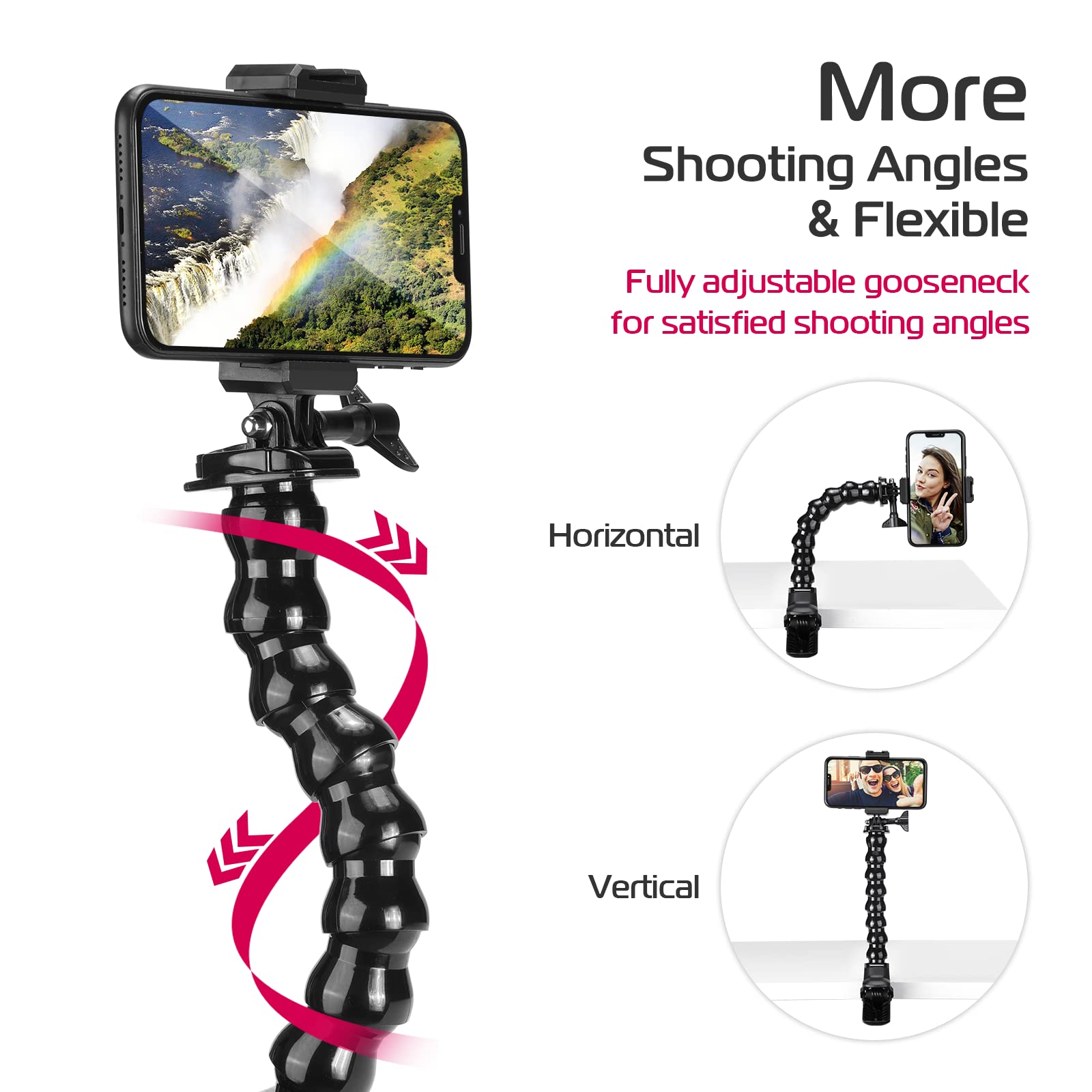 ULANZI Adjustable Jaws Flex Clamp Mount with Gooseneck - Compatible with iPhone, Samsung Smartphones (4-7