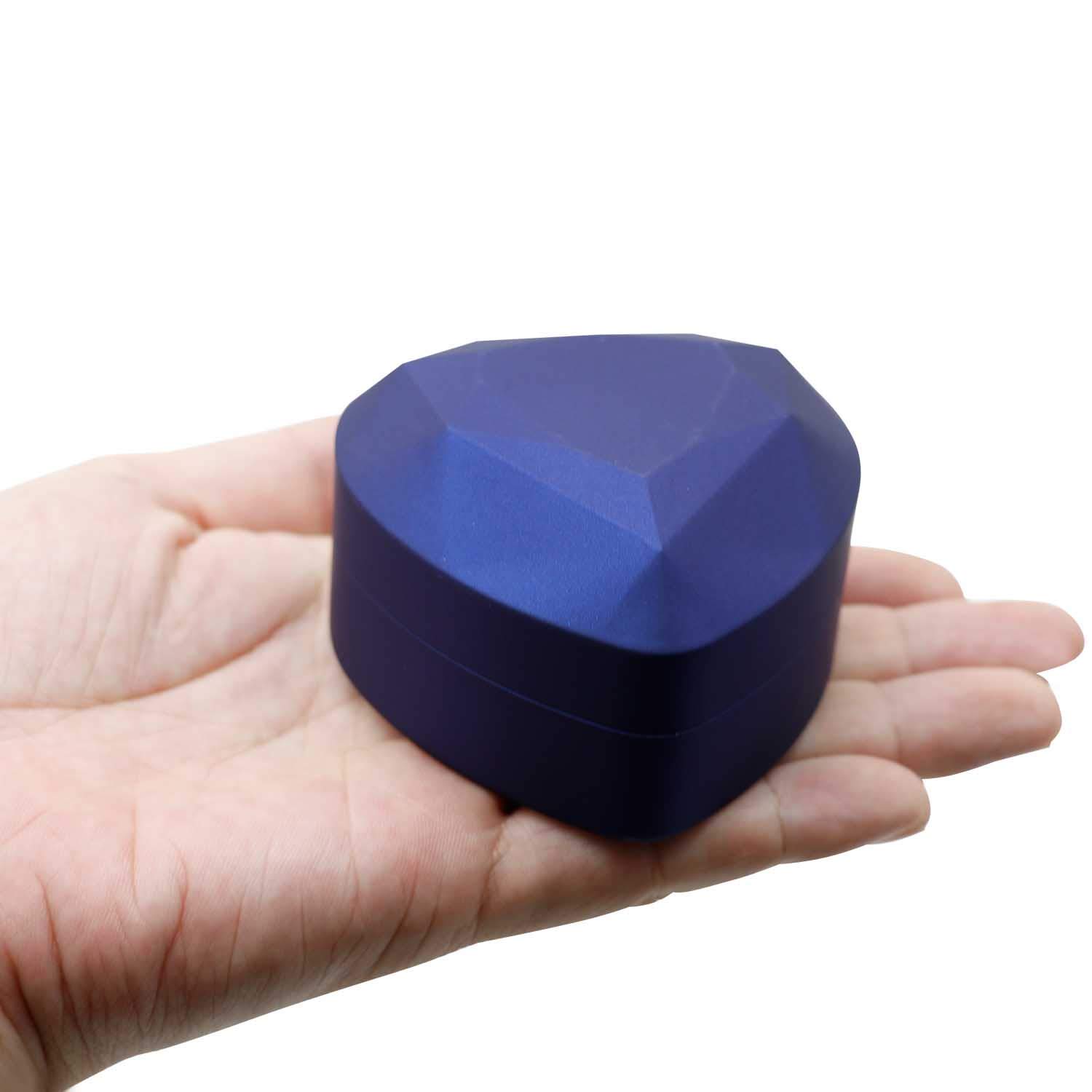 Heart Shaped Velvet Ring Box with LED Light - Perfect for Wedding, Proposal & Engagement - Elegant Blue Jewelry Gift Box for Couples
