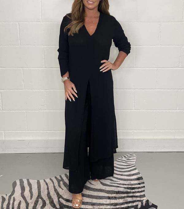 Stylish Women's 2 Piece Outfits - Long Sleeve Slit Top & Pants Set for Wedding Guest, Plus Size Casual Dressy Suits | Perfect for Parties, Cocktail Events & Special Occasions