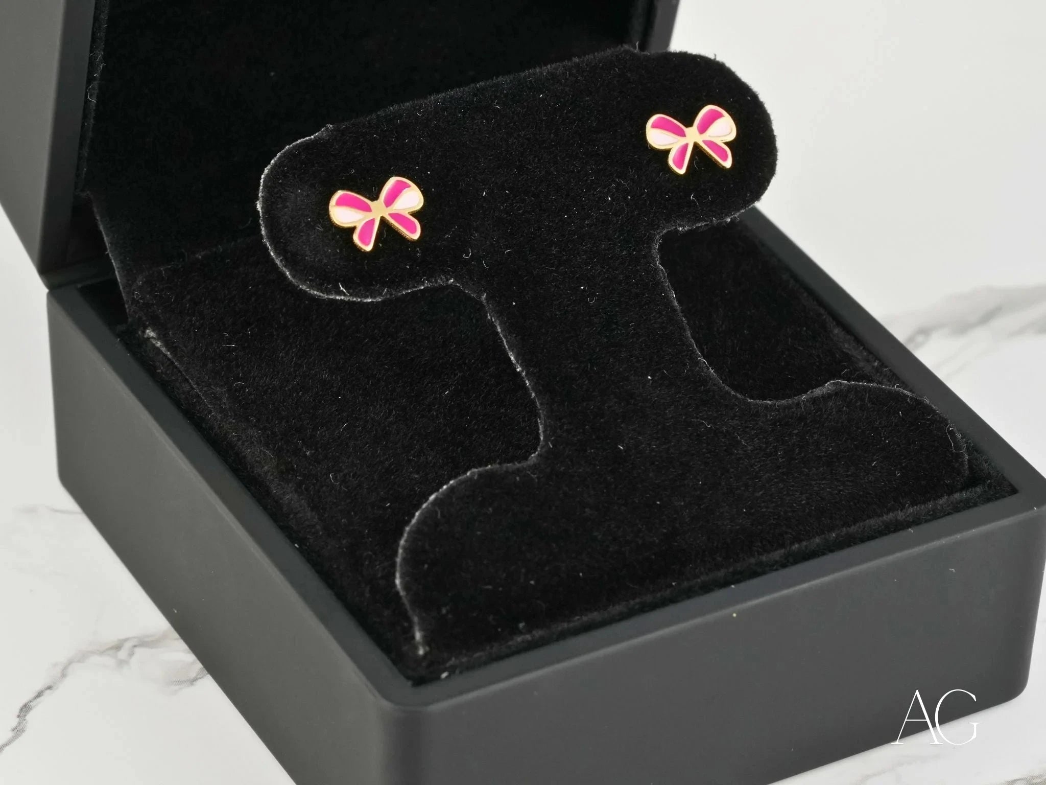 18K Gold Pink Bow Earrings for Women – Elegant & Playful Jewelry Gift for Birthdays, Anniversaries, and Special Occasions