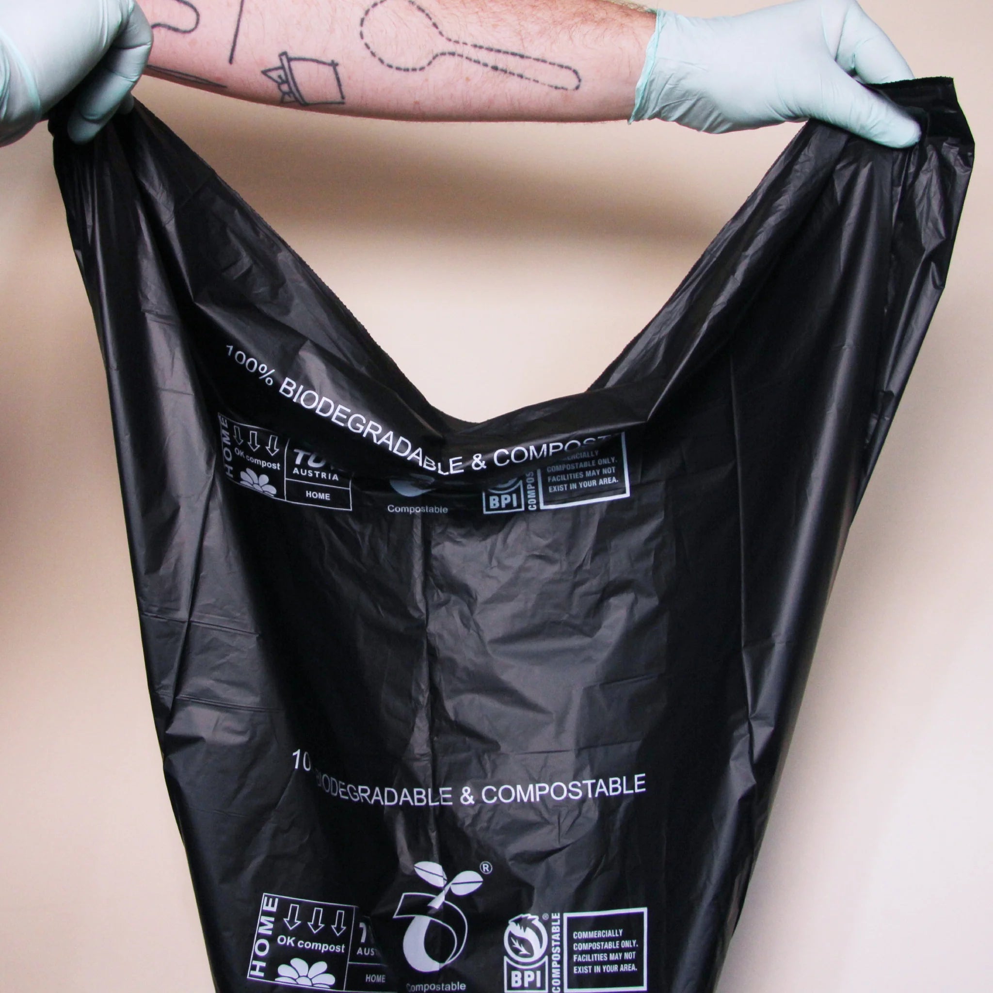 Eco-Friendly Compostable Large Black Trash Bags - Heavy Duty 13 Gallon Kitchen & Yard Waste Bags for Sustainable Home & Outdoor Use