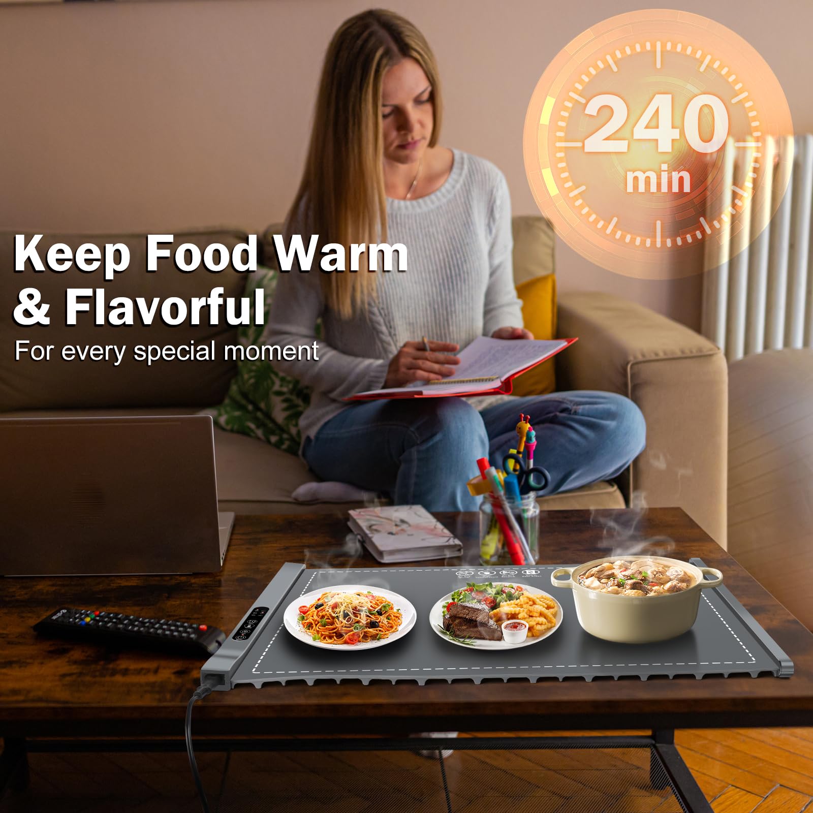 Electric Food Warming Mat - Portable Buffet Warmer Tray with Adjustable Temperature & Timer, Foldable Design for Indoor, Outdoor & Party Use - Perfect for Home, Camping & Events