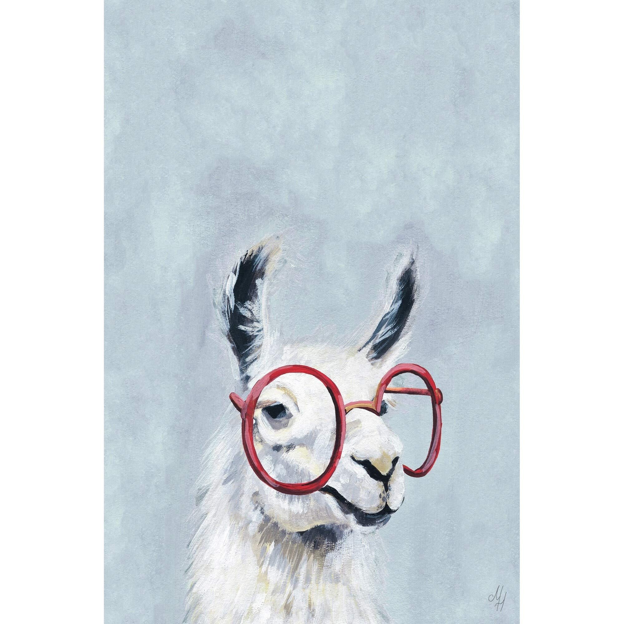 Handmade Red Llama Glasses II Canvas Wall Art Print - 20x30 Inch Framed Home Decor for Living Room, Bedroom & Office | Unique Gift Idea