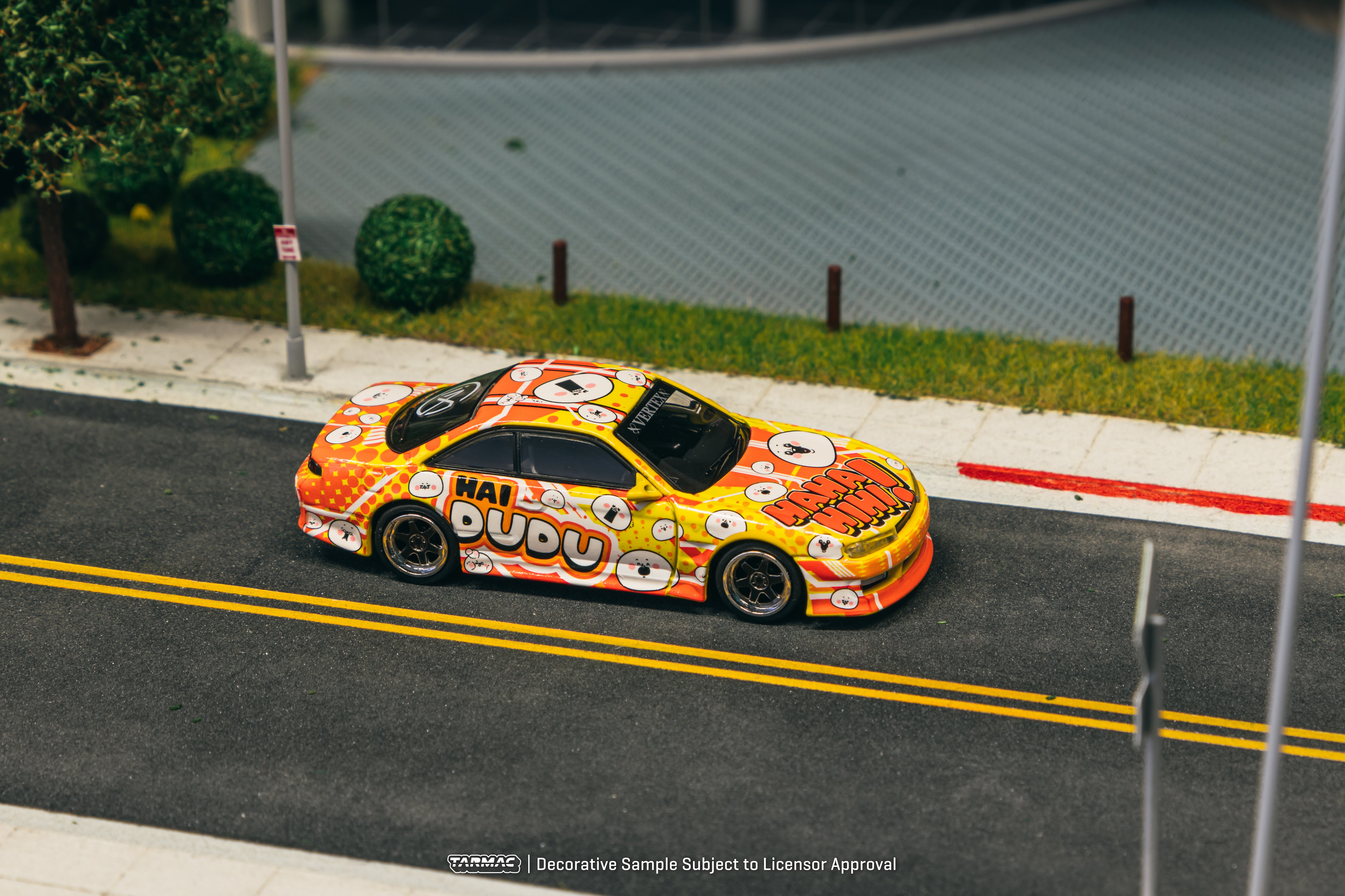Tarmac Works 1/64 Scale VERTEX Nissan Silvia S14 Hai Dudu IMX Special Edition Diecast Model Car - Perfect for Collectors, Display, and Racing Scenes