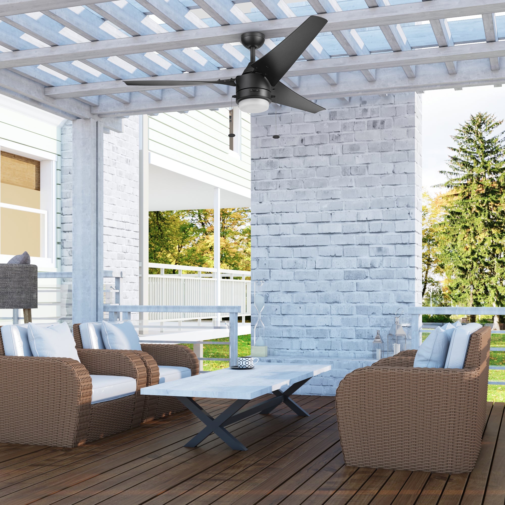 56 Inch Matte Black Ceiling Fan with Pull Chain - Indoor/Outdoor Use for Living Room, Bedroom, Patio & Covered Porch