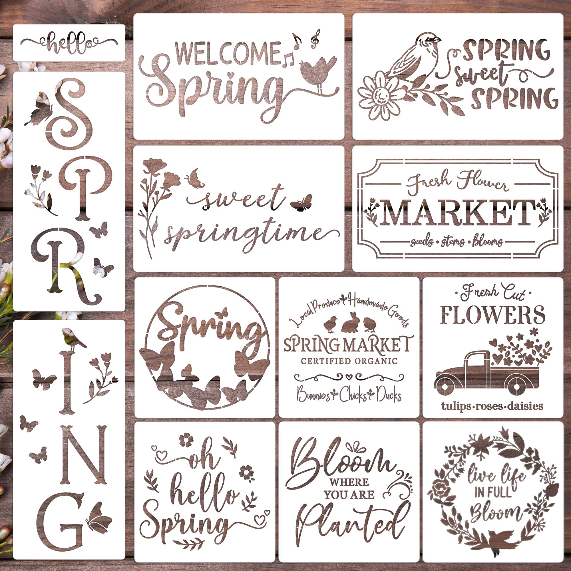 Reusable Spring Flower Stencils for Wood Painting - Farmhouse Wall Art, Canvas & Porch Decor | DIY Home Decoration & Seasonal Crafts
