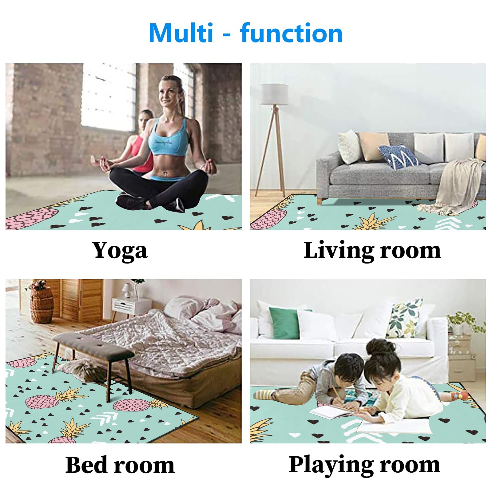 Non-Slip Pineapple Sweet Hearts Area Rugs - 5.2'x7.5' Soft Floor Mat for Kids Room, Living Room, Bedroom & Kitchen Decor | Perfect Playroom Gift & Home Accent for Tropical Themed Spaces