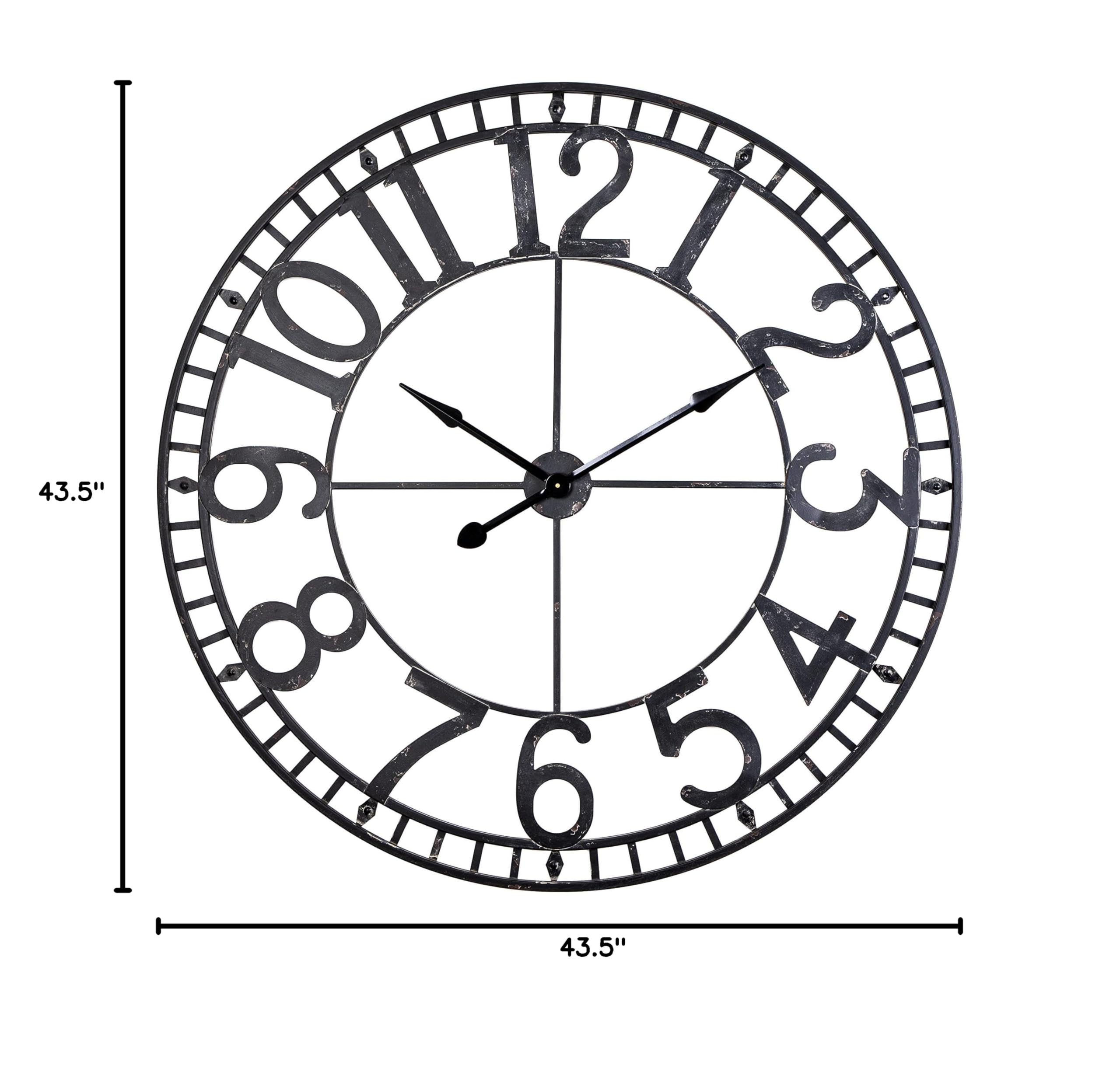 Industrial Wall Clock - Large Metal Clock for Living & Dining Room Decor (43.5