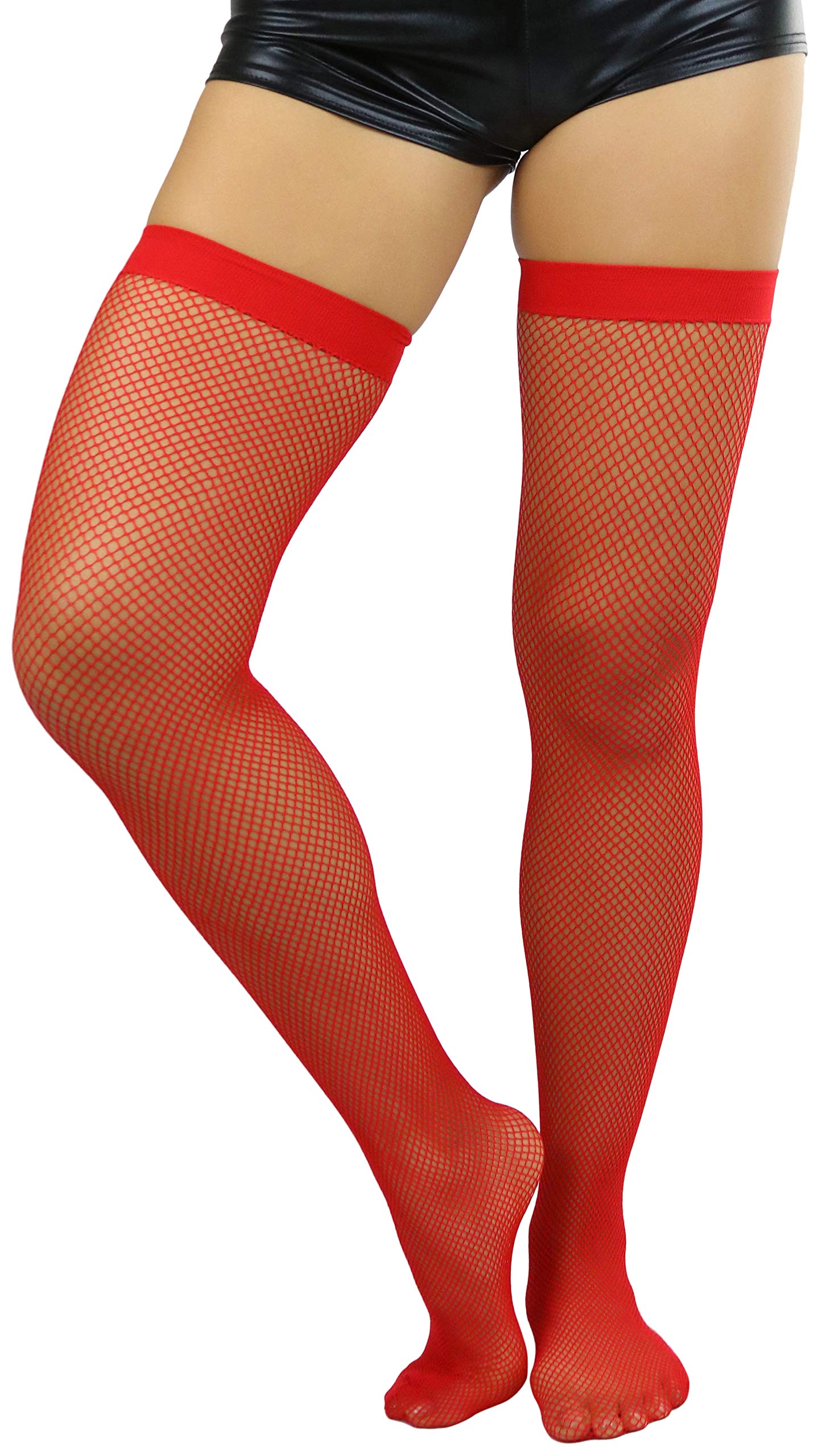 ToBeInStyle Women's Fishnet Thigh High Stockings - Sexy Sheer Bright & Vibrant Tights for Cosplay, Halloween, Party & Night Out