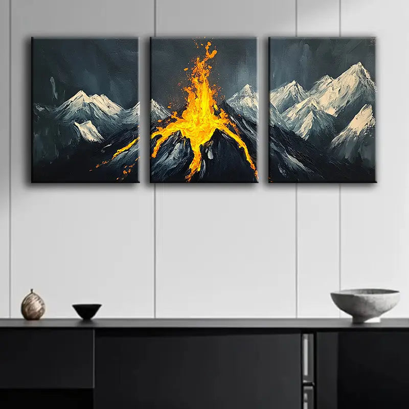 3-Piece Mountain Summit Metal Print Wall Art - Ready to Hang Landscape Decor for Living Room, Office & Bedroom
