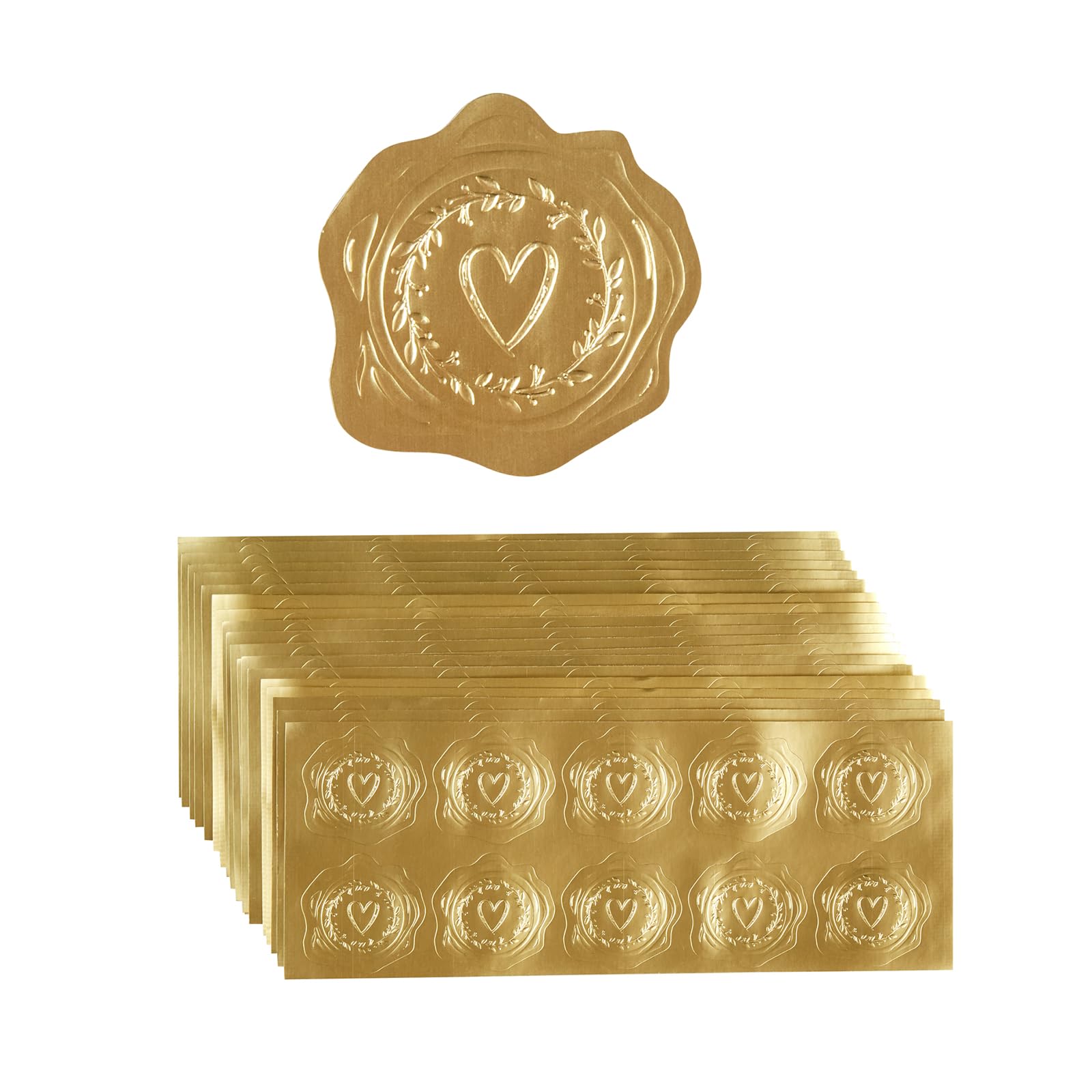 300 Pieces Gold Foil Stickers - Embossed Heart & Garland Design for Wedding Invitations, Christmas Cards, Envelopes - Perfect for DIY Scrapbooking, Gift Wrapping & Party Decorations (Love Theme)