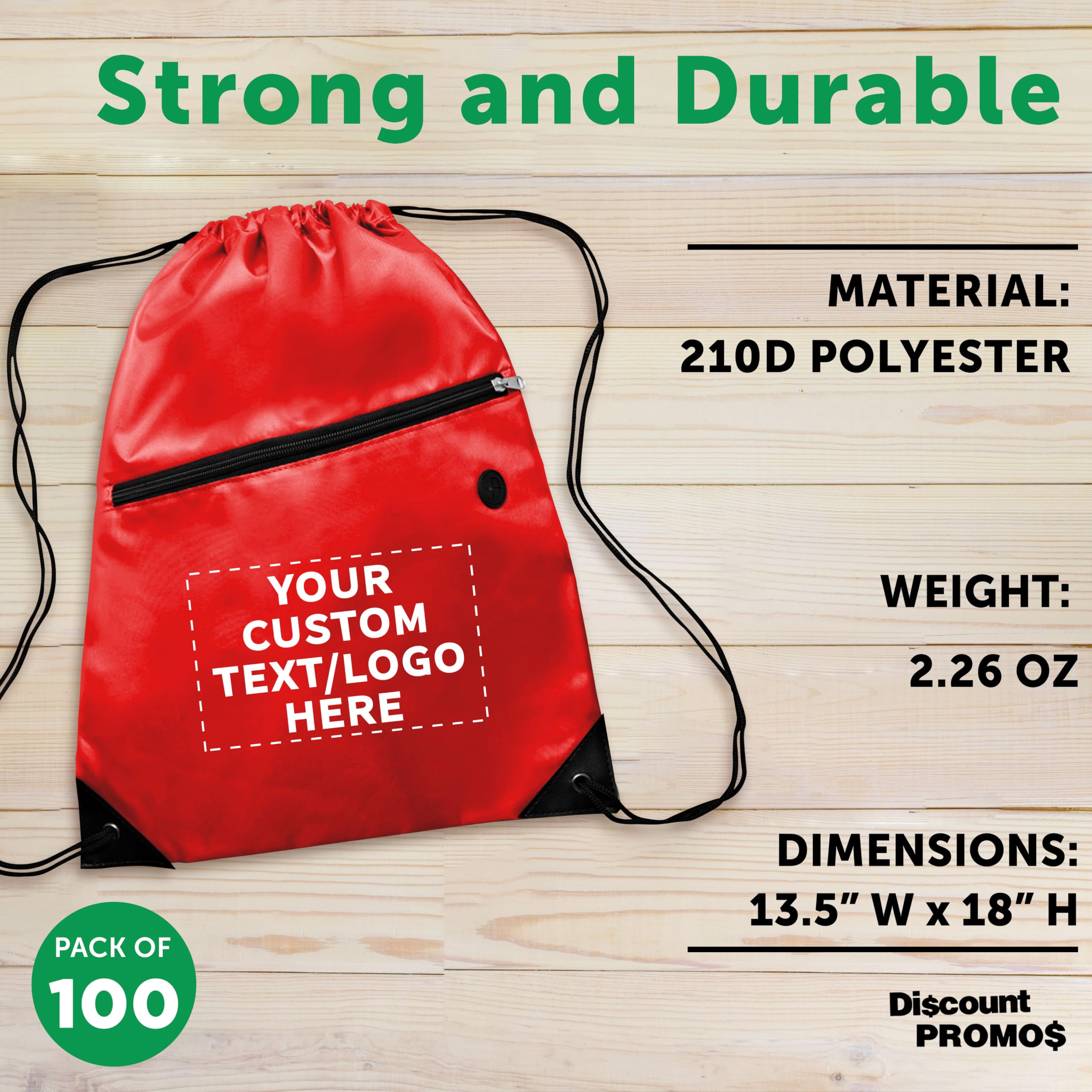 Custom Drawstring Backpacks Bulk Pack of 100 - Water Resistant Personalized Backpack with Pockets for Gym, Camping, Beach & Outdoor Sports | Great for Promotions, Events & Team Activities - Red