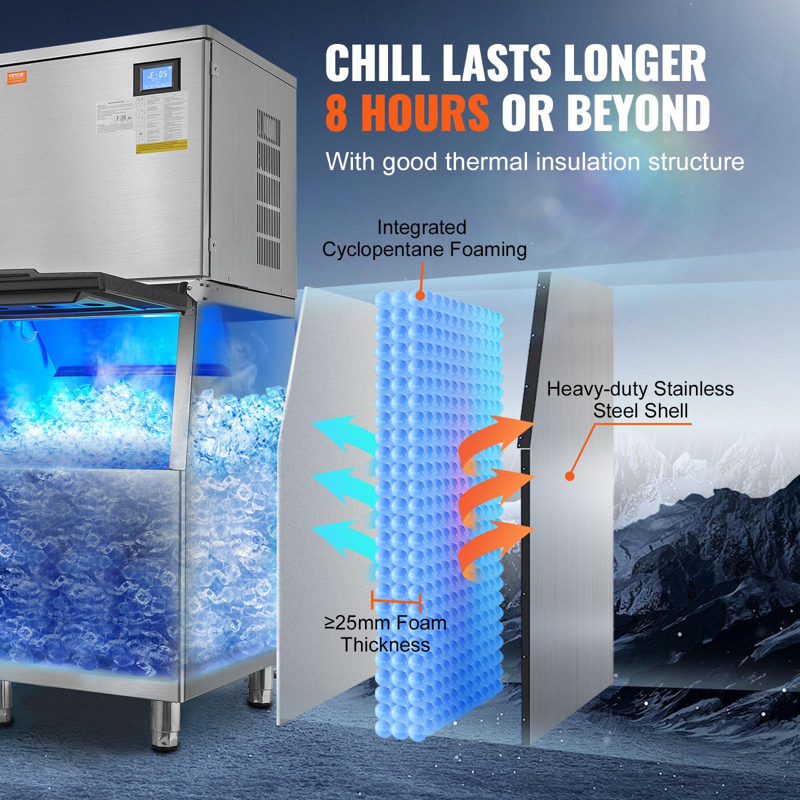 VEVOR Commercial Ice Maker Machine 450LBS/24H with 300LBS Storage Bin, 1000W Self-Cleaning Ice Machine with 3.5