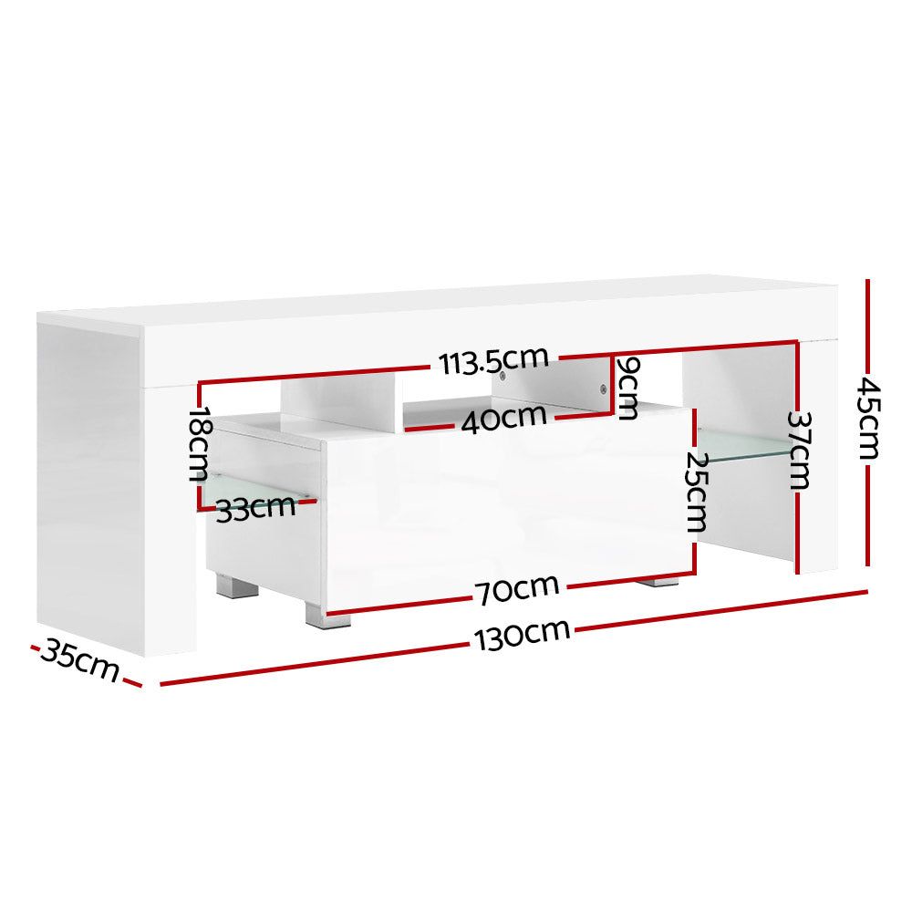 Artiss 130cm White LED TV Stand Entertainment Unit with Storage - Perfect for Living Room, Bedroom & Home Theater Setup