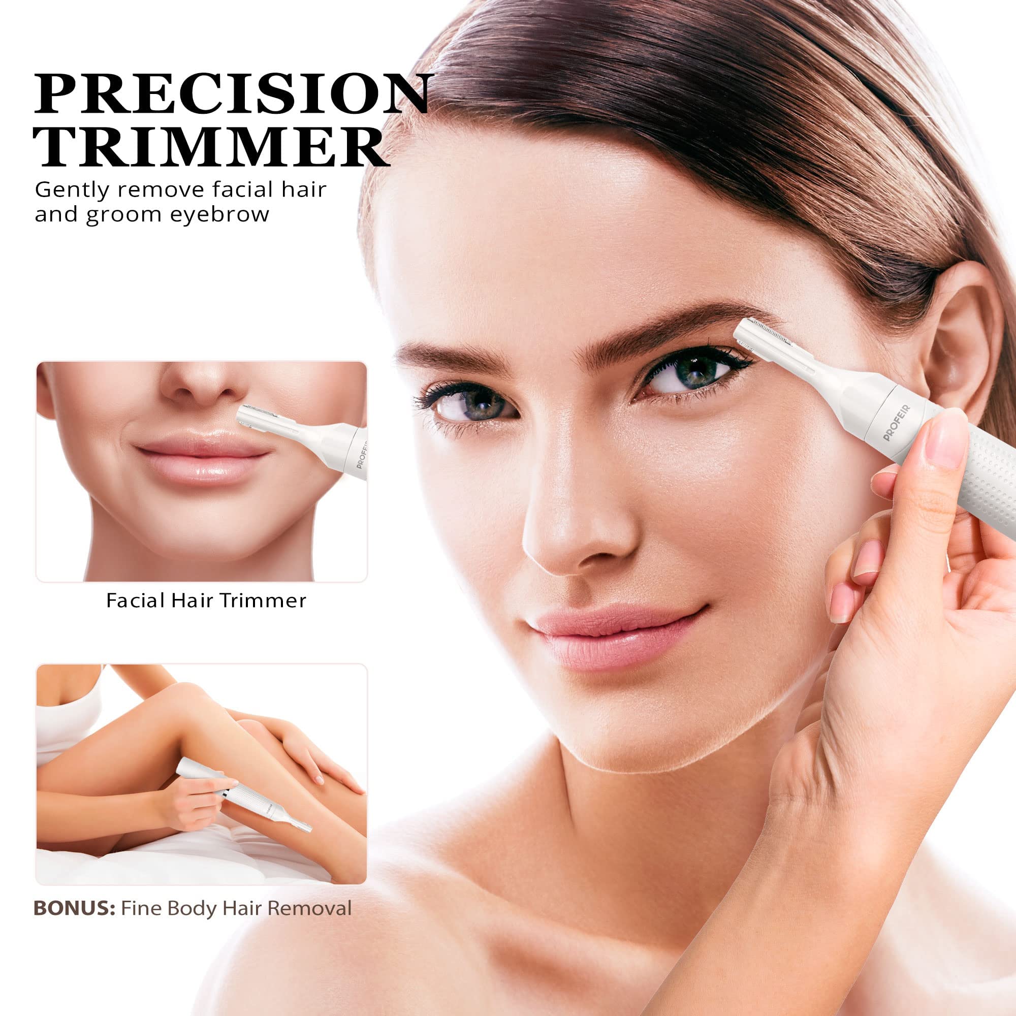 Painless Eyebrow Trimmer & Facial Hair Remover for Women - USB Rechargeable 2-in-1 Eyebrow Razor for Lips, Chin & Body | Perfect for Travel, Home & Salon Use