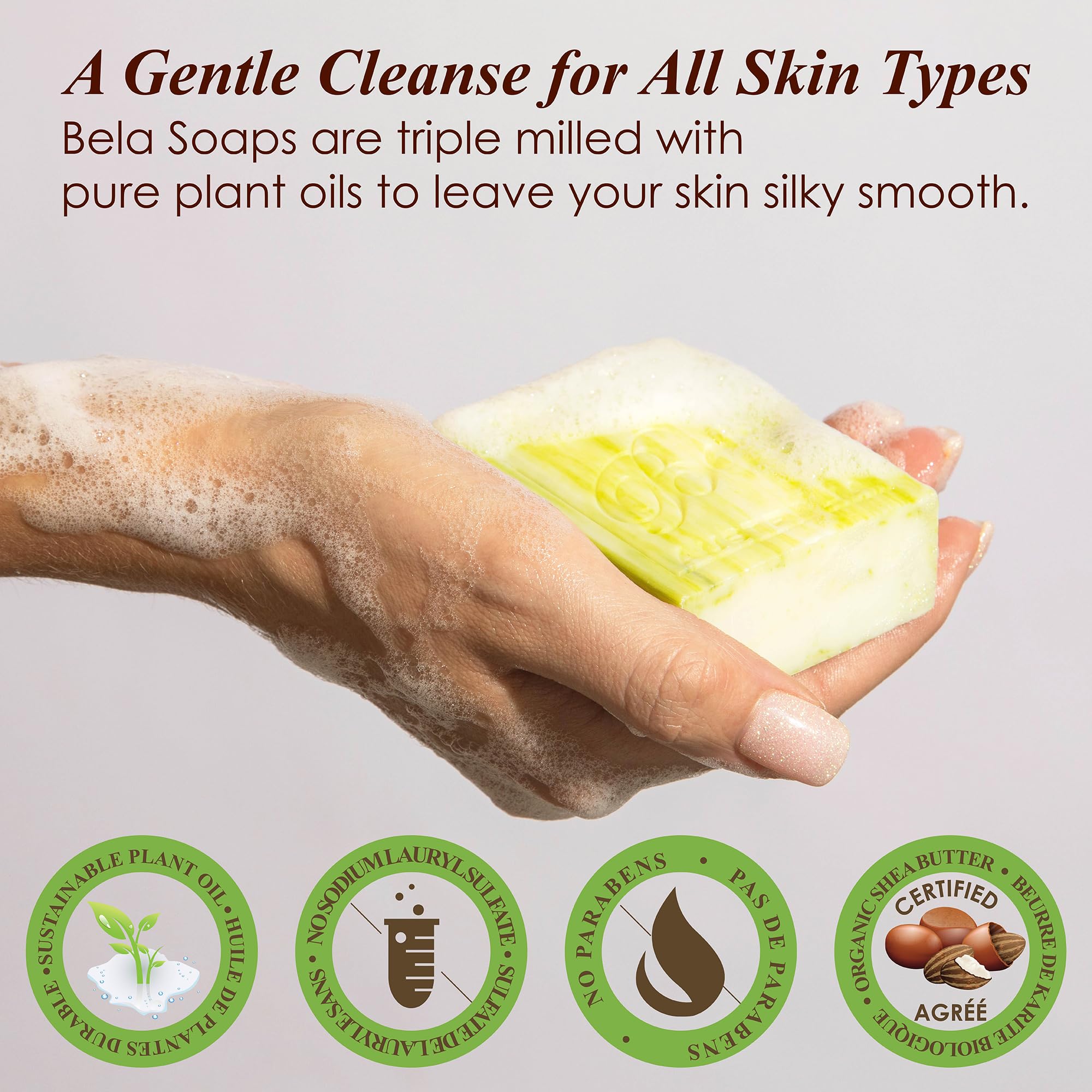 BELA Olive Oil & Cocoa Butter Soap Bar - 12 Pack (3.3 oz Each) | French Triple Milled, Long-Lasting | Organic Shea Butter for Moisturizing | Gentle Hand, Face & Body Cleanser | Made in Australia | Perfect for Dry Skin Care & Luxury Bath Time