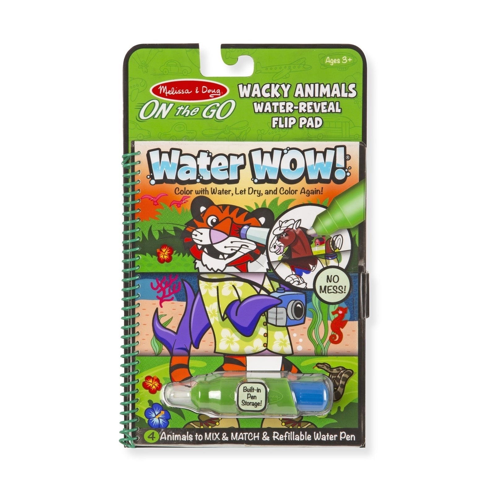 M&D On The Go Water Wow Wacky Animals Flip - Reusable Water Reveal Activity Book for Kids - Perfect for Travel, Road Trips & Quiet Playtime