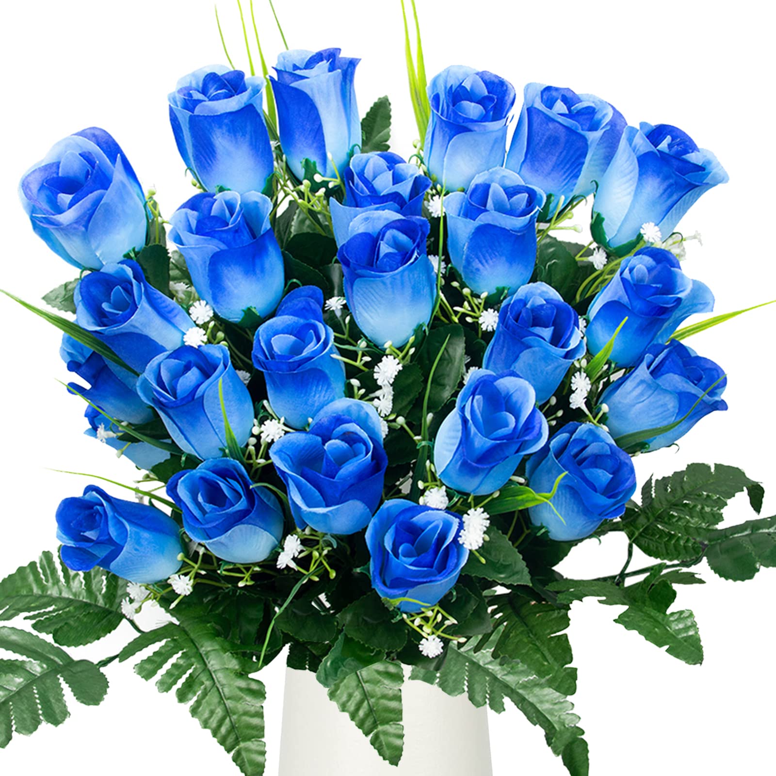 LOYWREE Blue Artificial Roses for Cemetery & Memorials - Realistic Silk Flower Bouquet, Fade-Resistant & Long-Lasting Grave Decorations - Perfect for Graveside Tributes, Headstone Decor, and Sympathy Arrangements