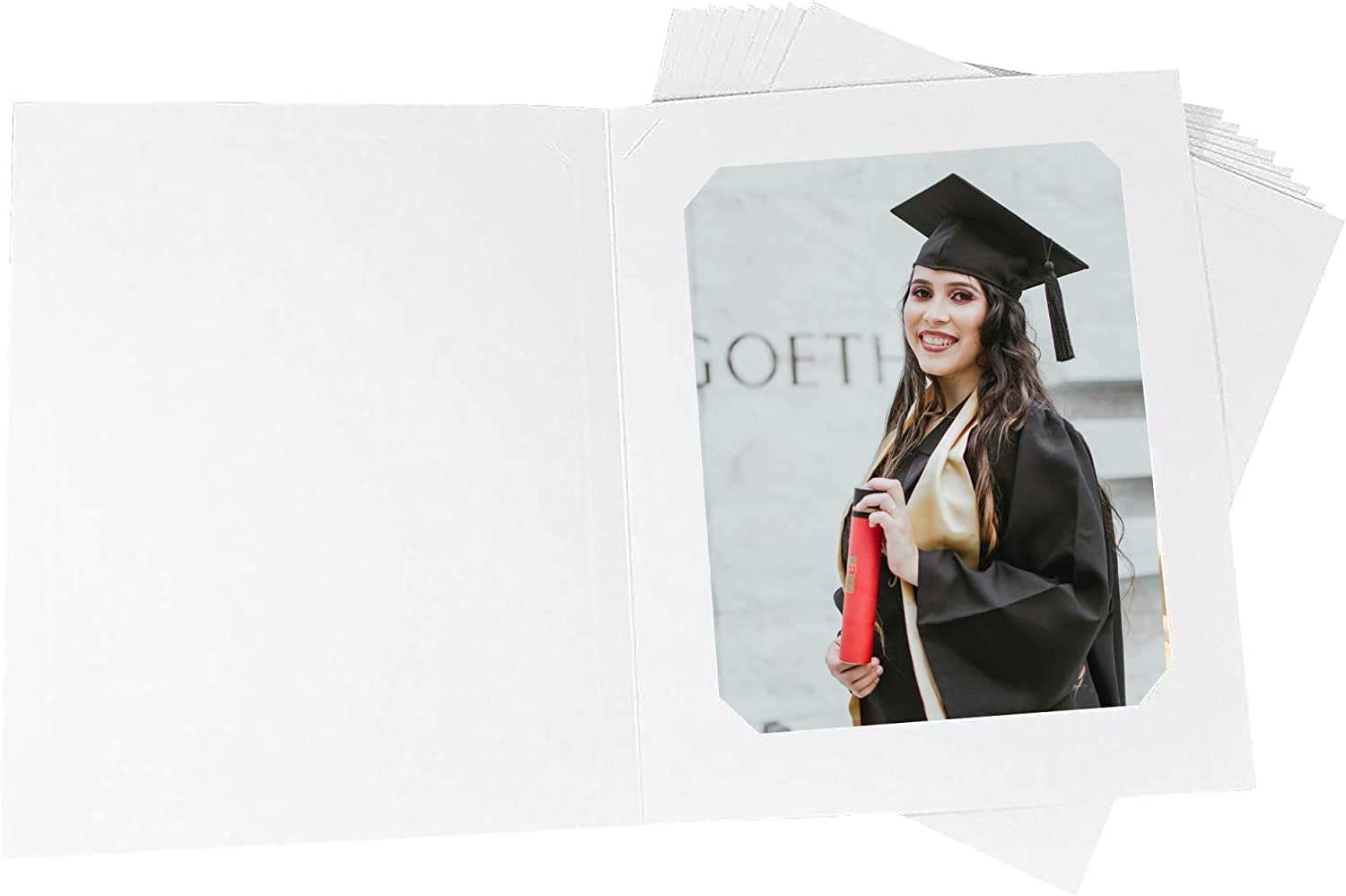 Golden State Art 25-Pack 6x8 or 8x10 Photo Folders | Cardboard Picture Frame & Paper Frame Cards for Greetings & Invitations | Perfect for Graduation, Christmas, Wedding Events (White) | Great for Scrapbooking, Memory Keeping & Party Decorations