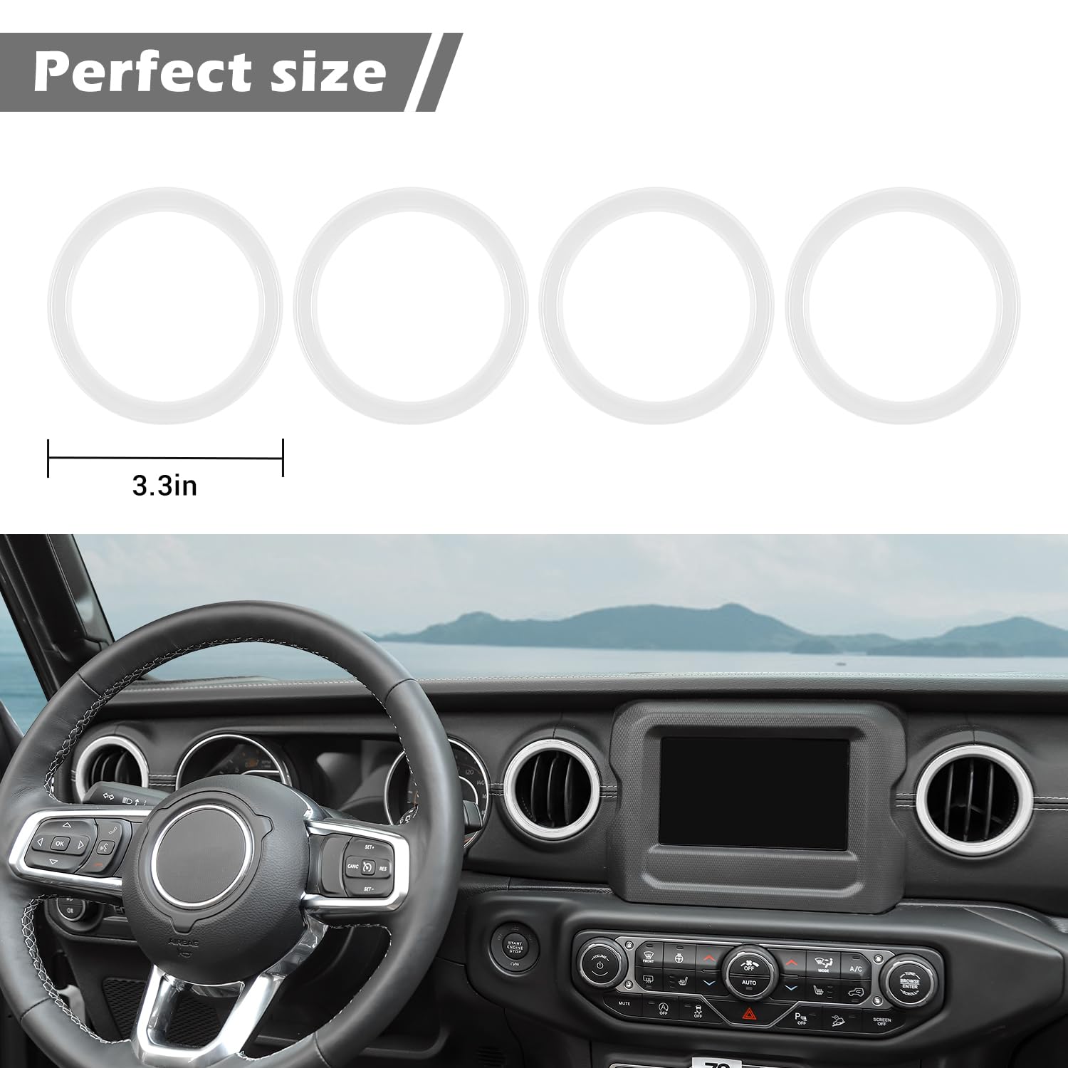 RT-TCZ White Dash Air Vent Cover Trim Stickers for Jeep Wrangler JL JLU & Gladiator JT (2018-2023) - 4pcs Interior Accessories - Perfect for Customization & Protection