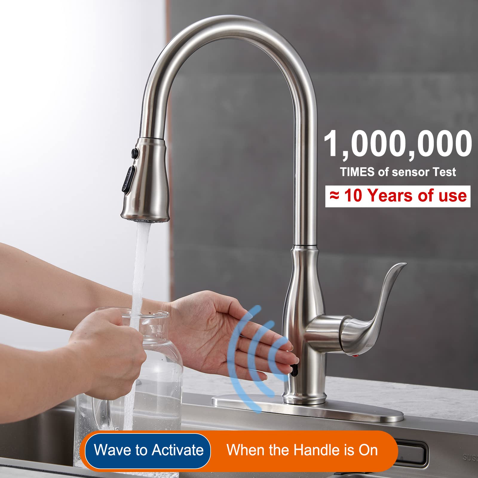 Hands-Free Kitchen Faucet with Motion Sensor - Pull Down Sprayer, Stainless Steel Finish for Modern Kitchens