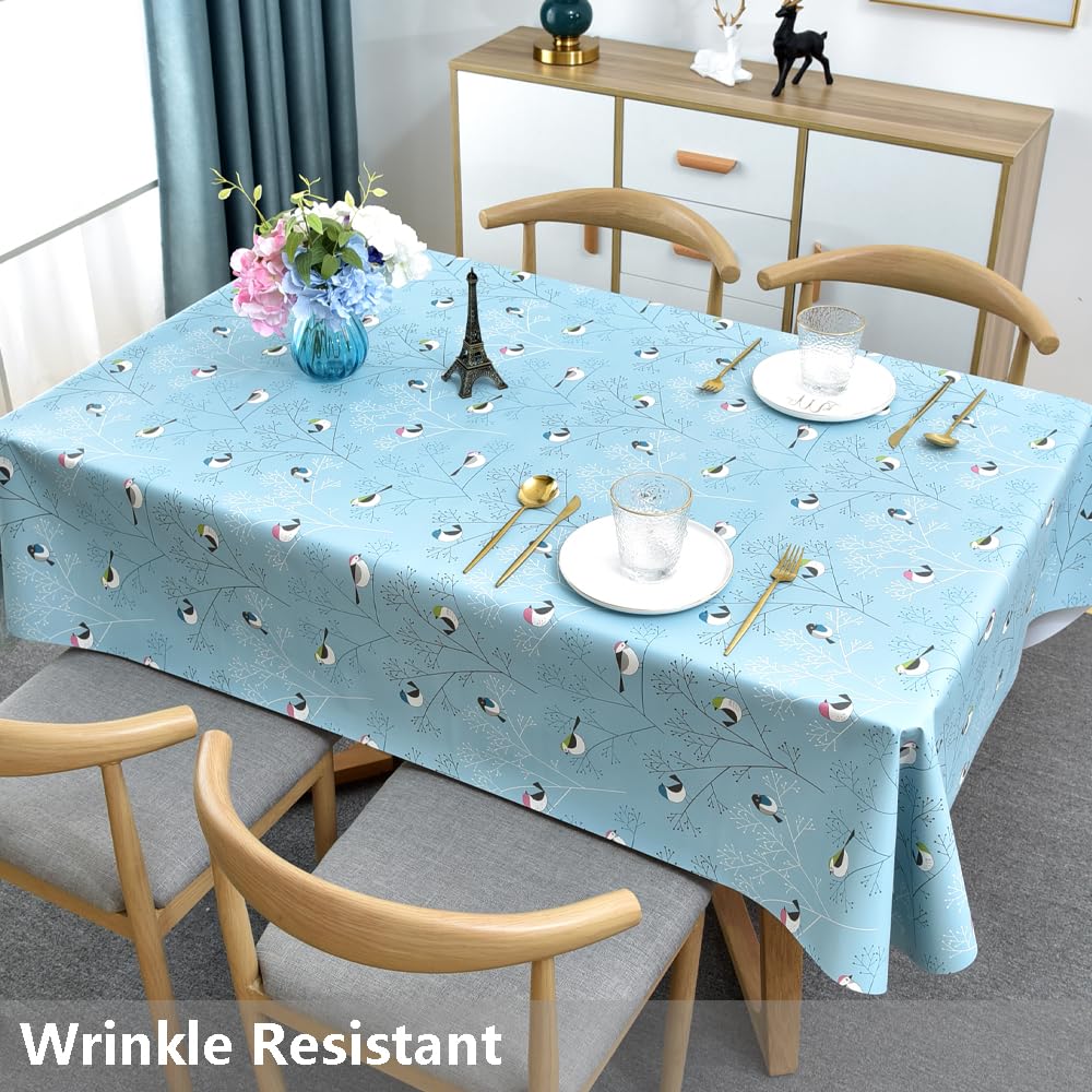 Heavy Duty Vinyl Tablecloth - 54'' x 54'' Square PVC Waterproof Wipeable Plastic Table Cover for Kitchen, Dining Room, Party & Outdoor Use (Birds-2 Design)