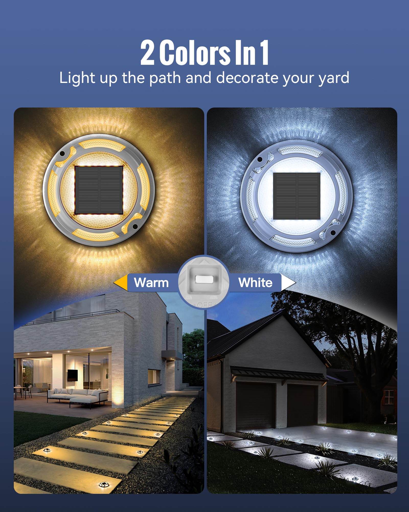 4 Pack Solar Dock Lights - 2-in-1 Outdoor LED Deck Lights with Warm & Cool White | Solar Powered Pathway Lighting for Walkways, Stairs & Patios | Weatherproof Landscape Lighting for Gardens, Driveways & Pool Areas