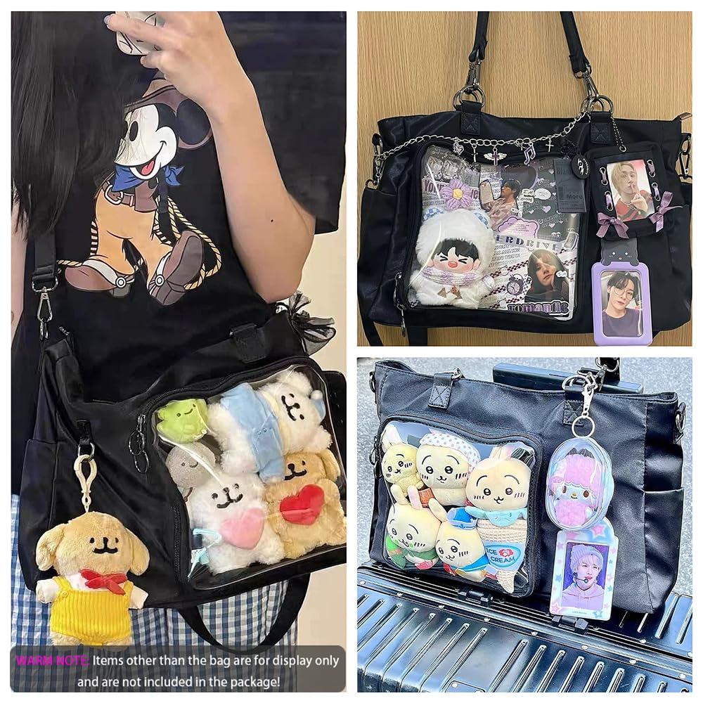 Cute Kpop Anime Ita Bag - Kawaii Tote & Crossbody for Pins - Black | Perfect for Concerts & Cosplay