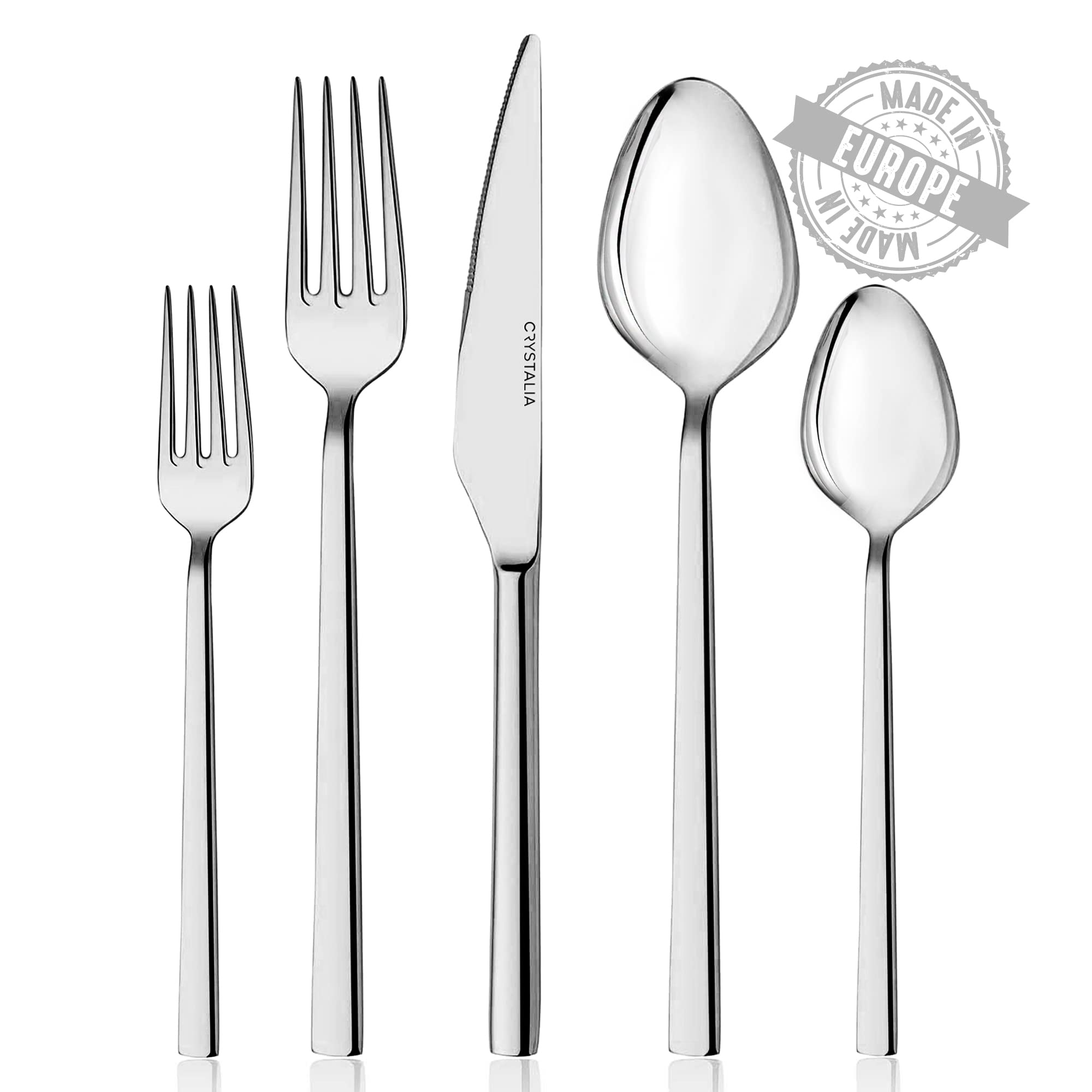 Crystalia 20-Piece Stainless Steel Silverware Set - 18/10 Flatware Cutlery Set with Forks, Spoons & Knives - Elegant Dinnerware for 4 People - Perfect for Home Dining, Restaurant Use & Kitchen Serving (Vision)