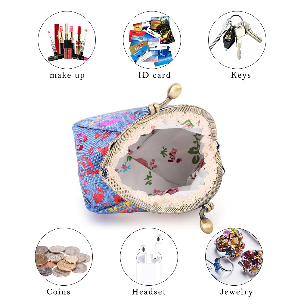 Vintage Rose Pattern Kiss-Lock Coin Purse - Small Change Pouch Wallet for Women & Girls - Perfect for Parties, Gifts, and Everyday Use (Rose Flower Design)