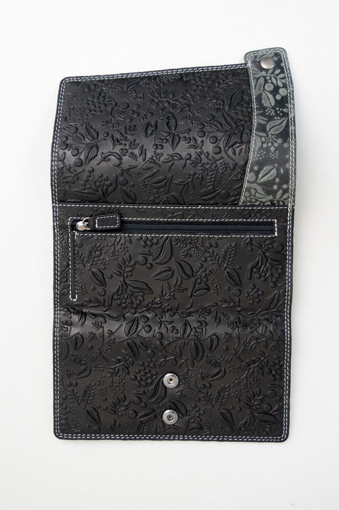 Adrian Klis 66/105 Women's Leather Wallet with Floral Print - Black - Perfect for Everyday Use, Travel & Gift Giving