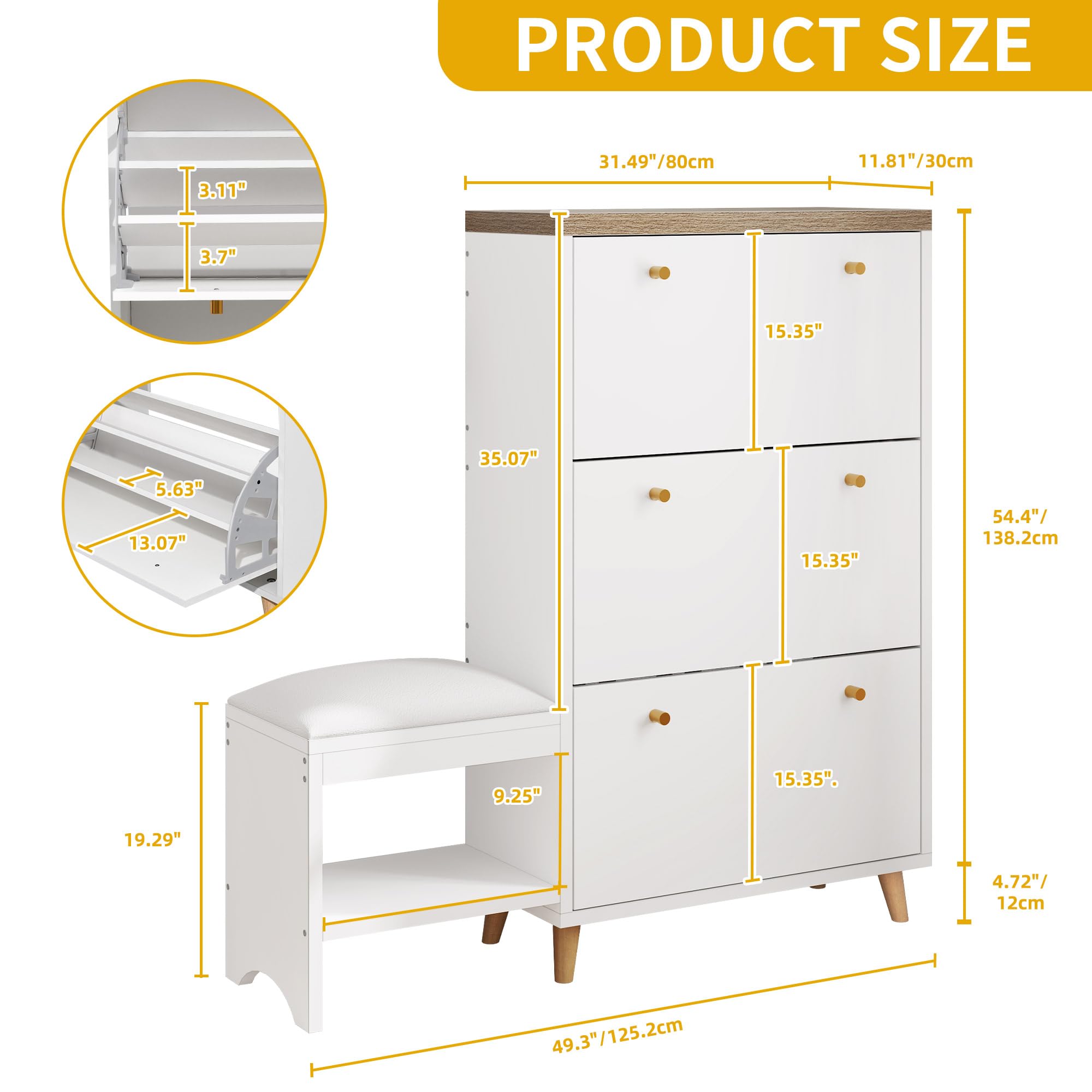 Modern White Shoe Cabinet with Bench - Narrow Hidden Shoe Organizer with 3 Flip Drawers for Entryway, Hallway, Closet & Living Room | Space-Saving Shoe Storage Solution for Small Spaces & Home Organization